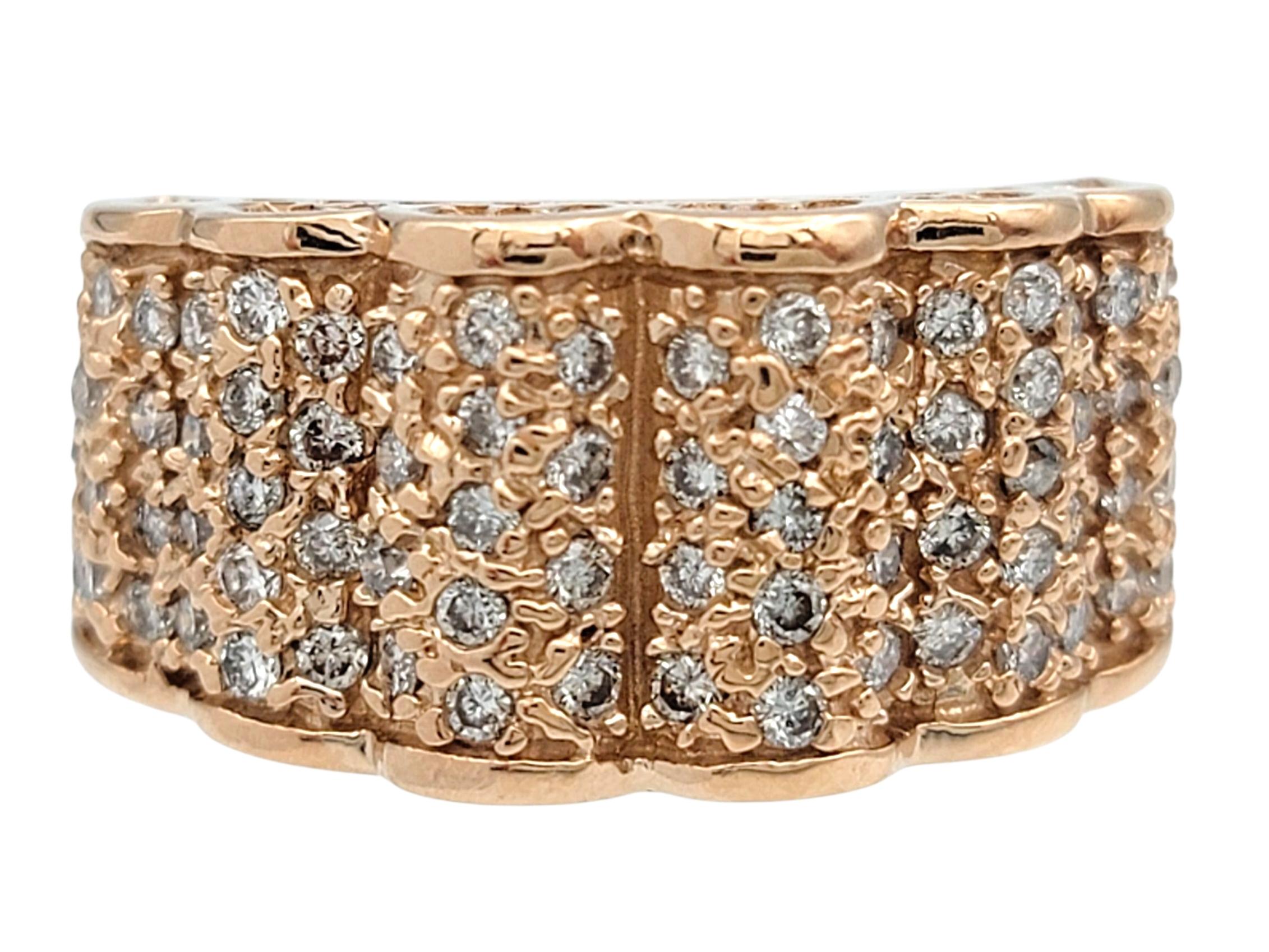 Contemporary Scalloped multi row diamond band ring For Sale
