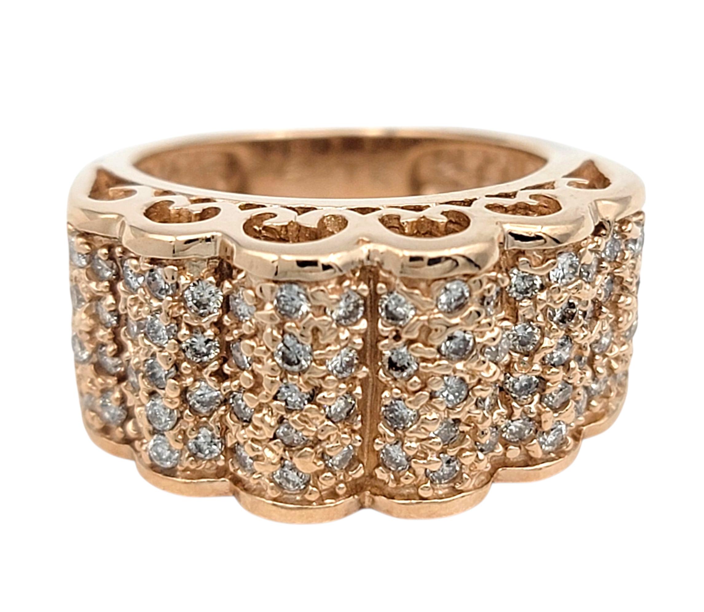 Round Cut Scalloped multi row diamond band ring For Sale