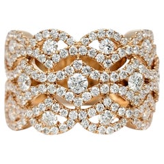 Scalloped Multi Row Diamond Cutout Wide Band Ring In 18 Karat Rose Gold