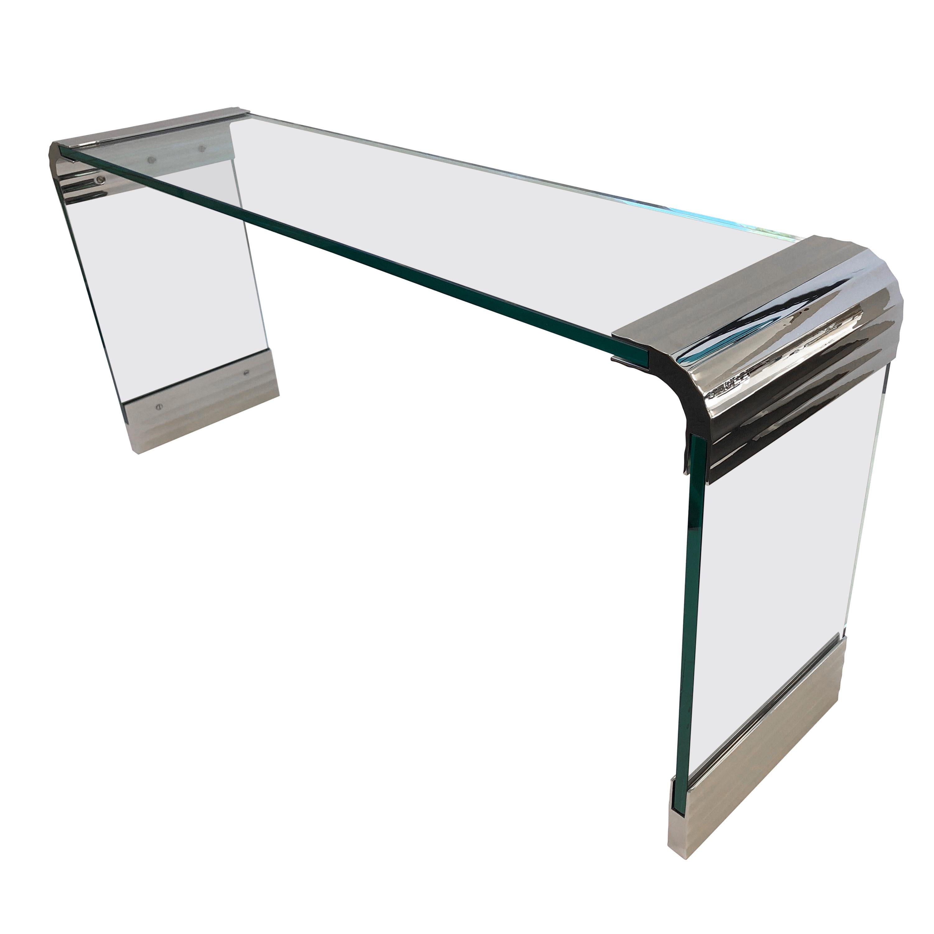 Scalloped Nickel and Glass Waterfall Console Table by Leon Rosen for Pace
