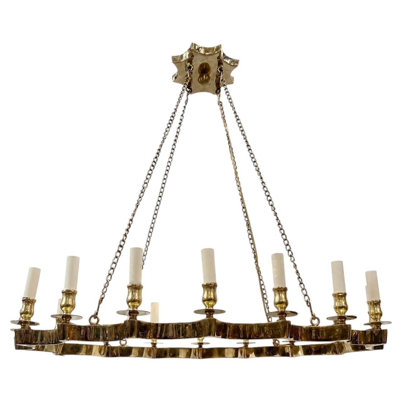 Scalloped Oval Bronze Chandelier For Sale