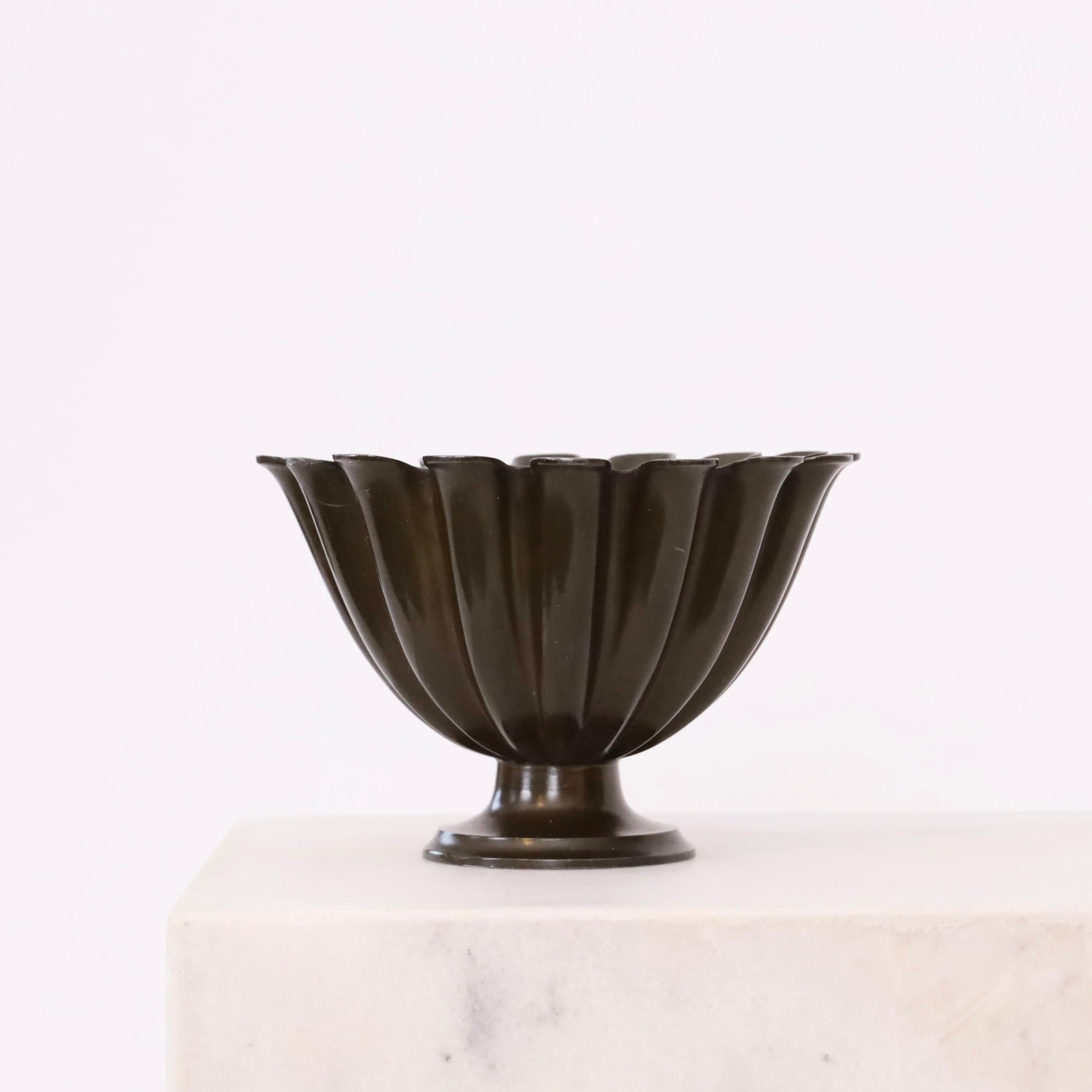 Early 20th Century Scalloped pedestal discometal bowl by Just Andersen 1920s, Denmark For Sale