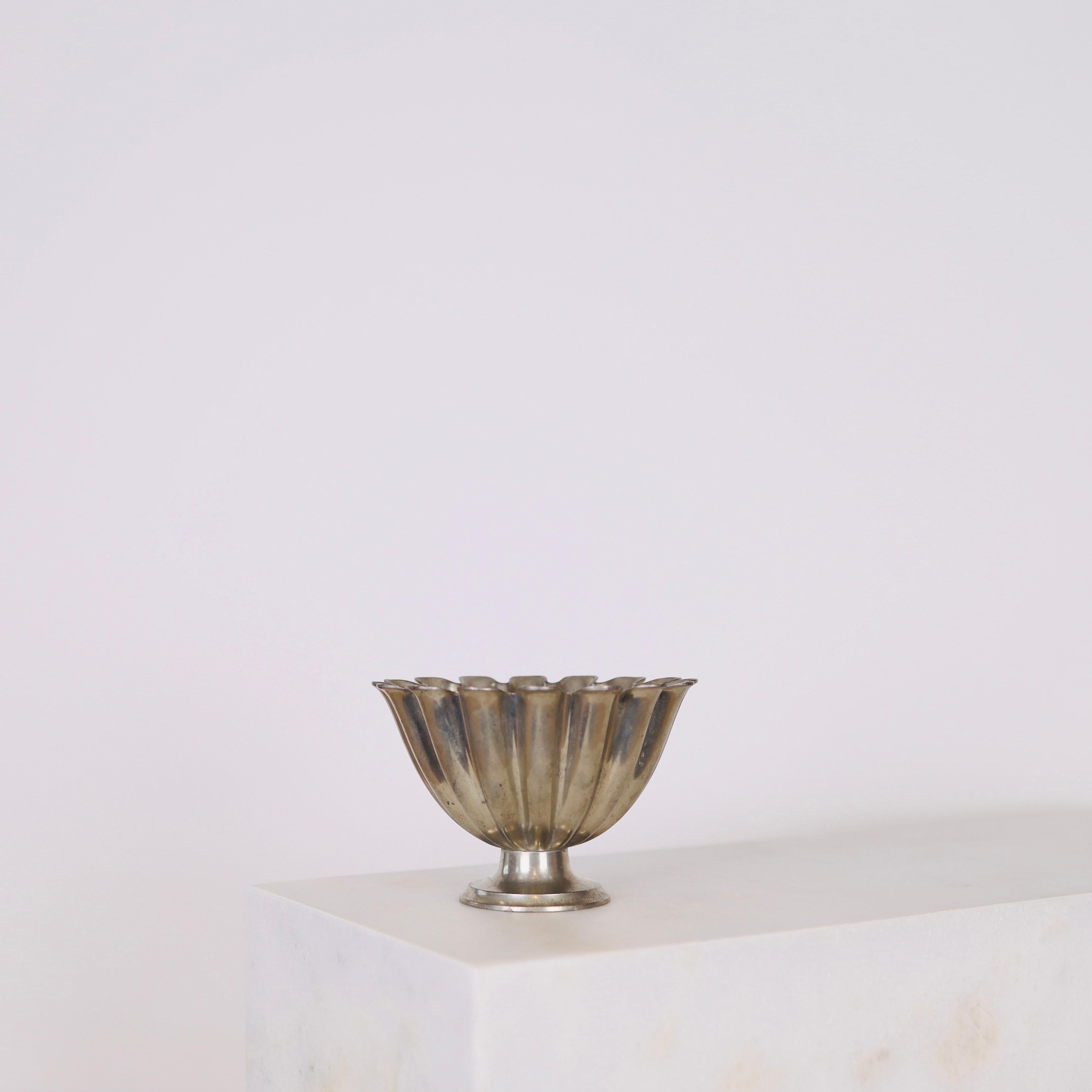 Danish Scalloped pedestal pewter bowl by Just Andersen 1920s, Denmark