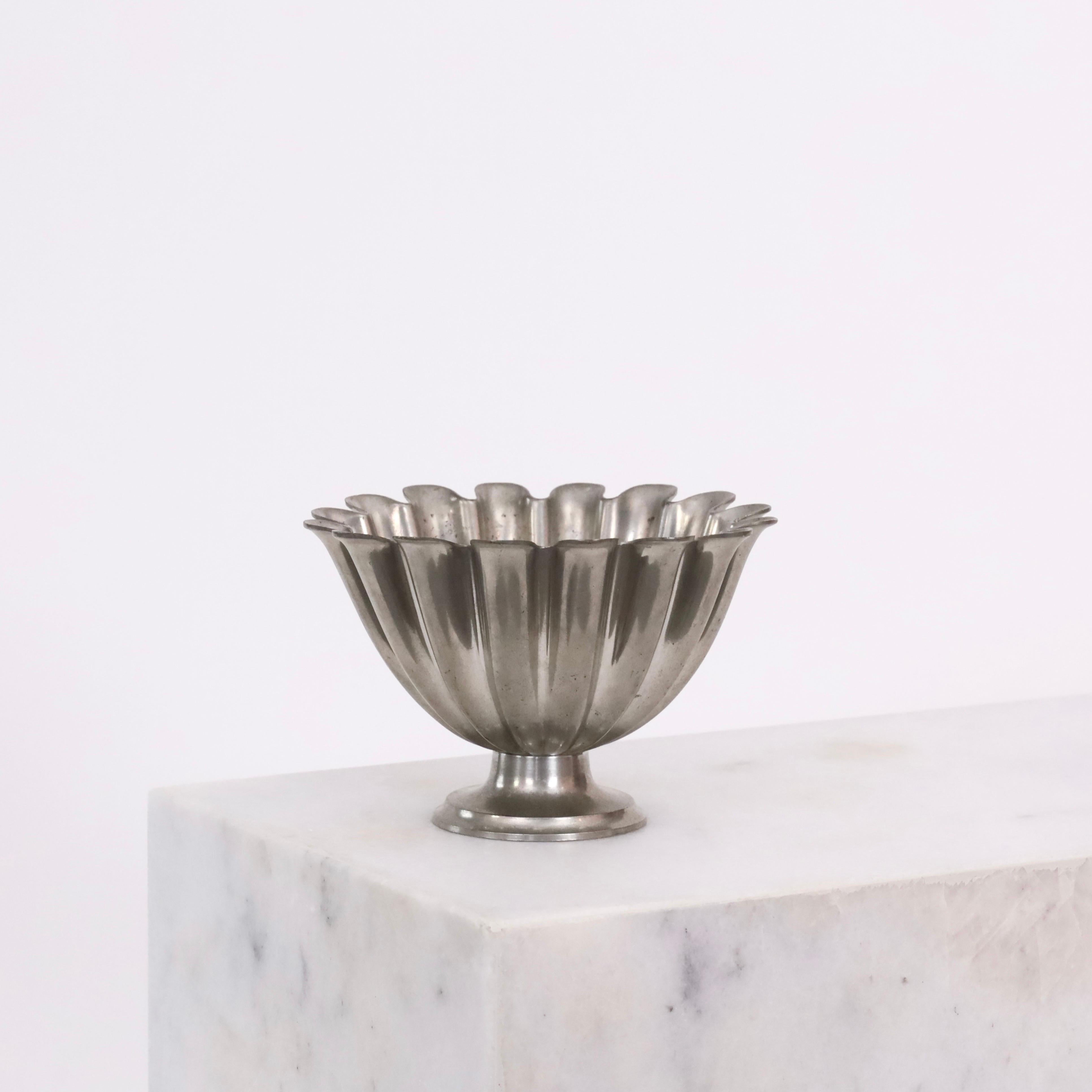 Danish Scalloped pedestal pewter bowl by Just Andersen 1920s, Denmark For Sale