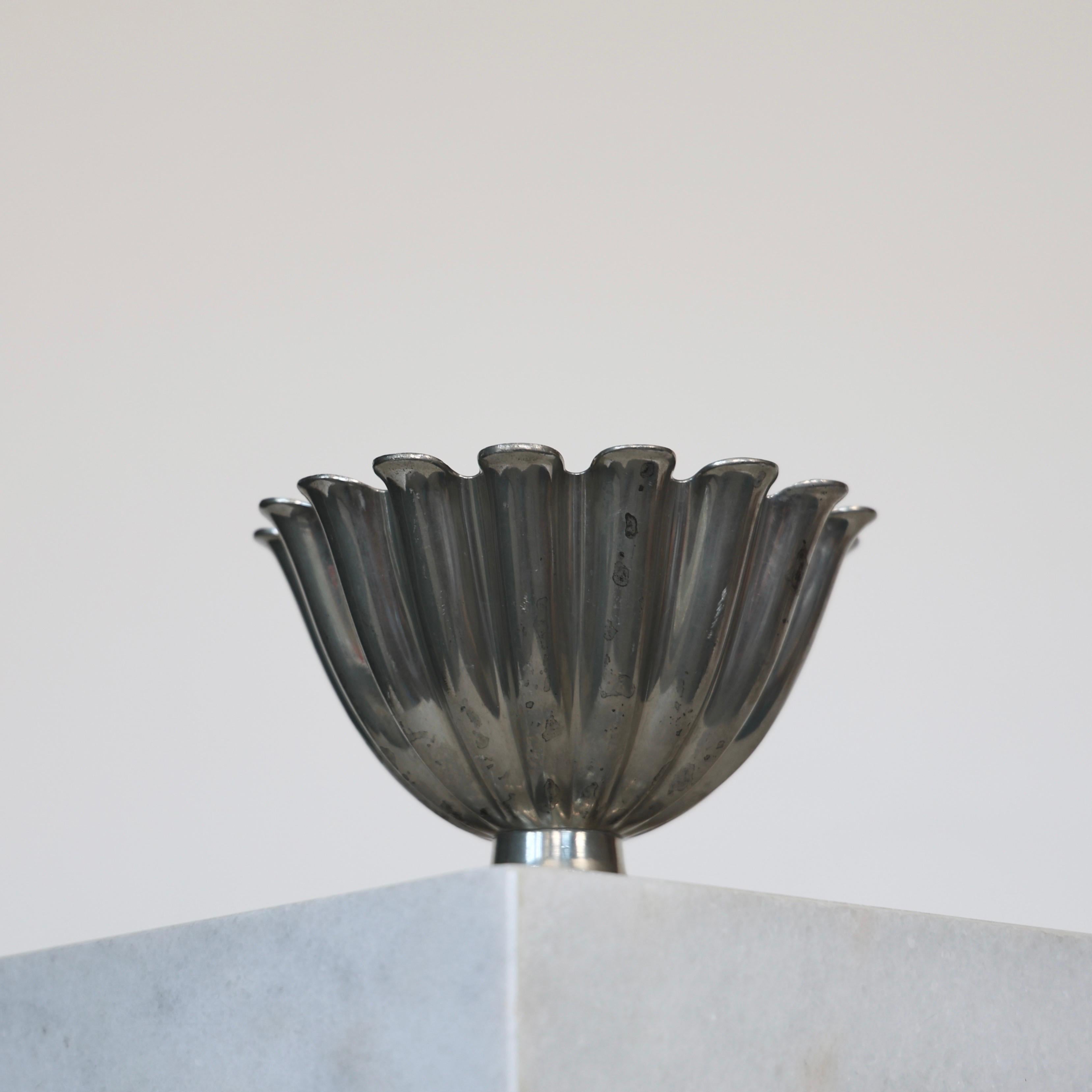 Danish Scalloped Pedestal Pewter Bowl by Just Andersen, 1920s, Denmark For Sale