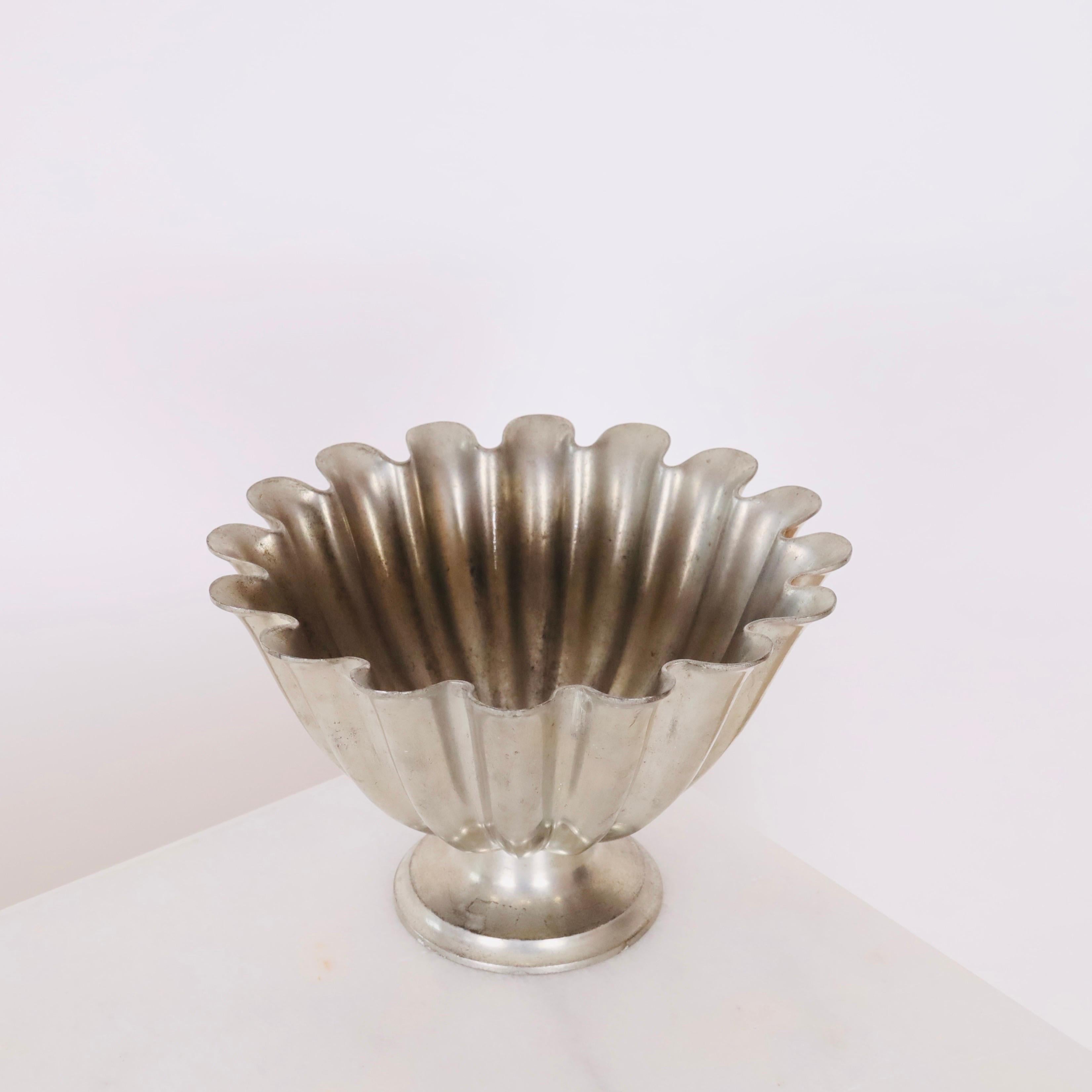 Early 20th Century Scalloped pedestal pewter bowl by Just Andersen 1920s, Denmark