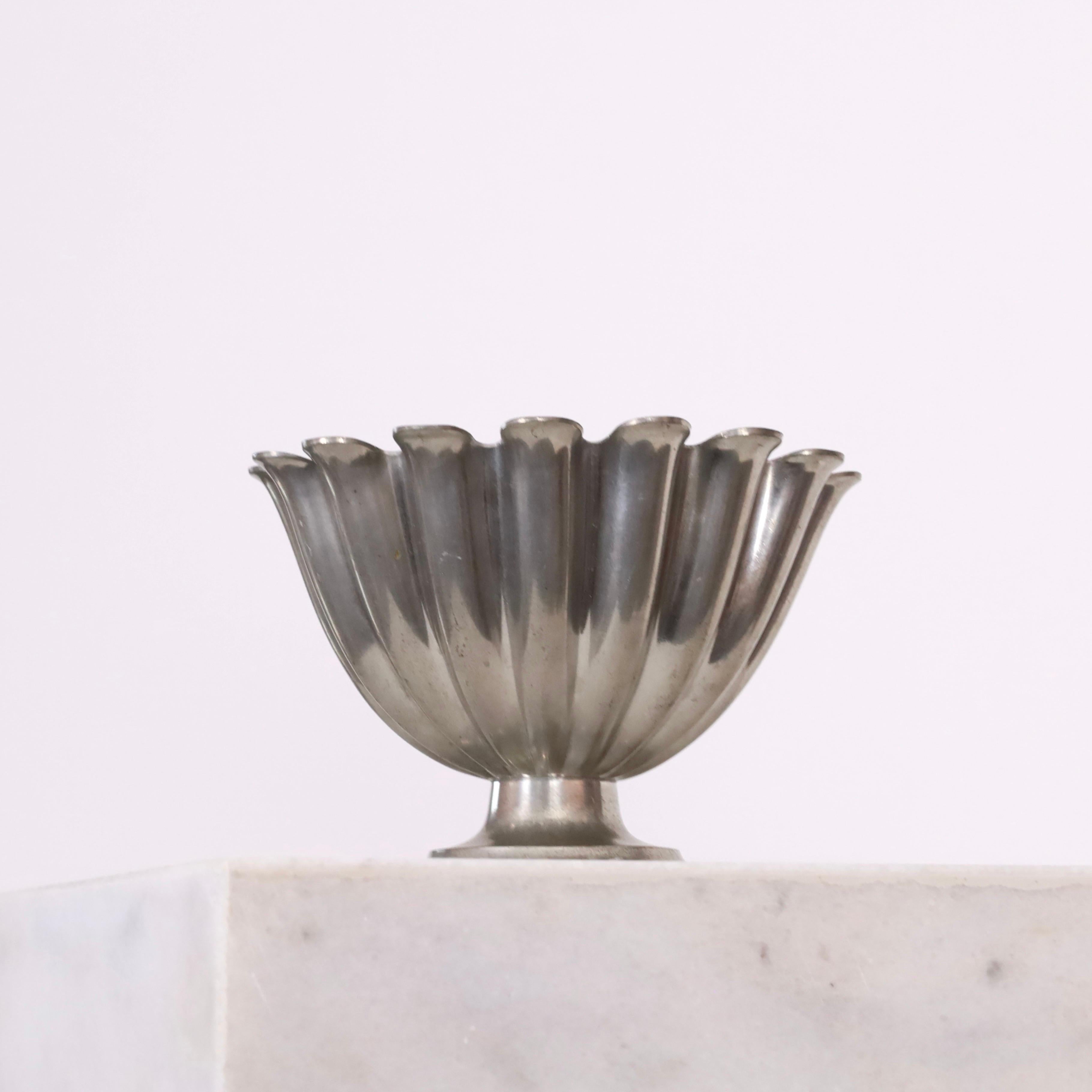 Pewter Scalloped pedestal pewter bowl by Just Andersen 1920s, Denmark For Sale
