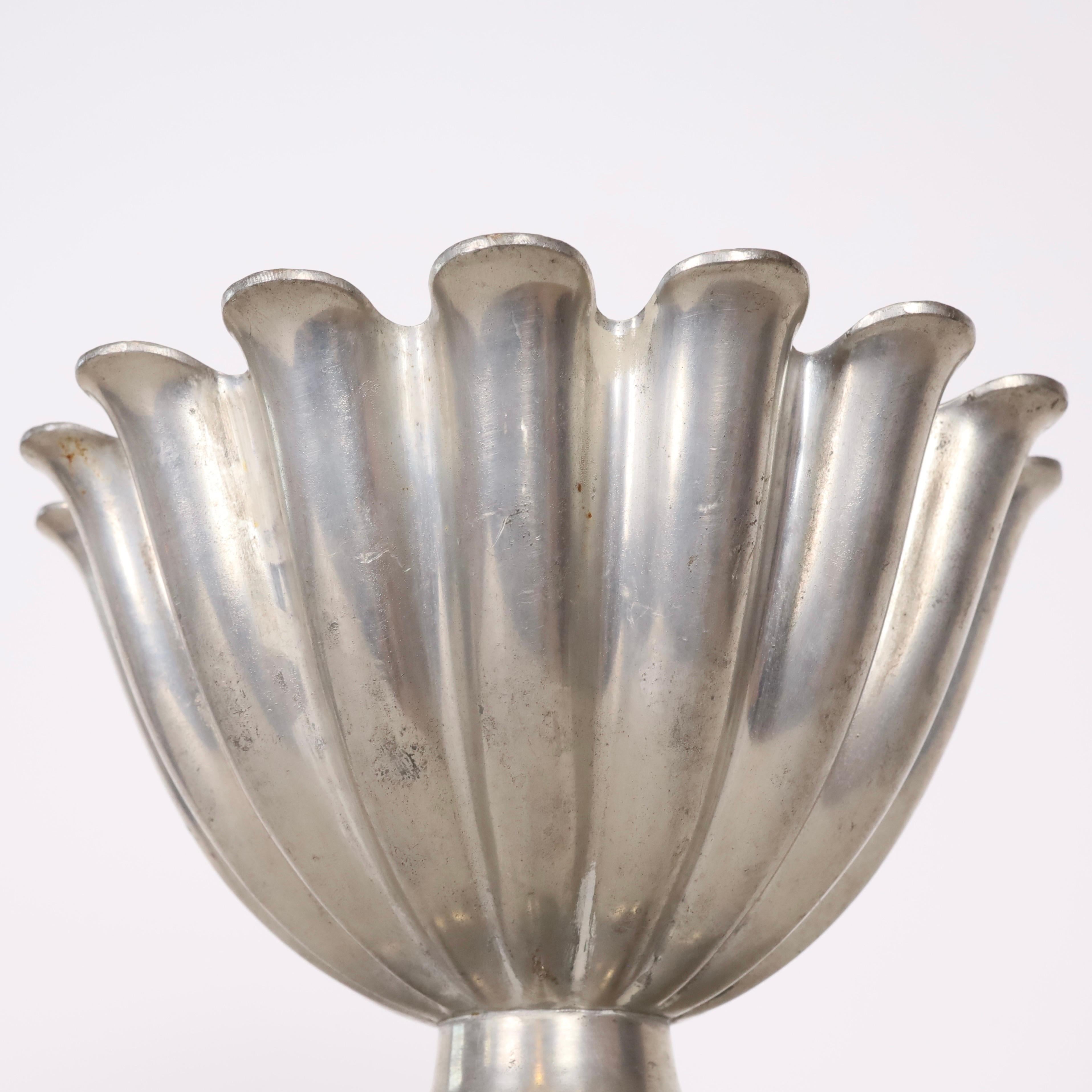 Scalloped pedestal pewter bowl by Just Andersen 1920s, Denmark 1