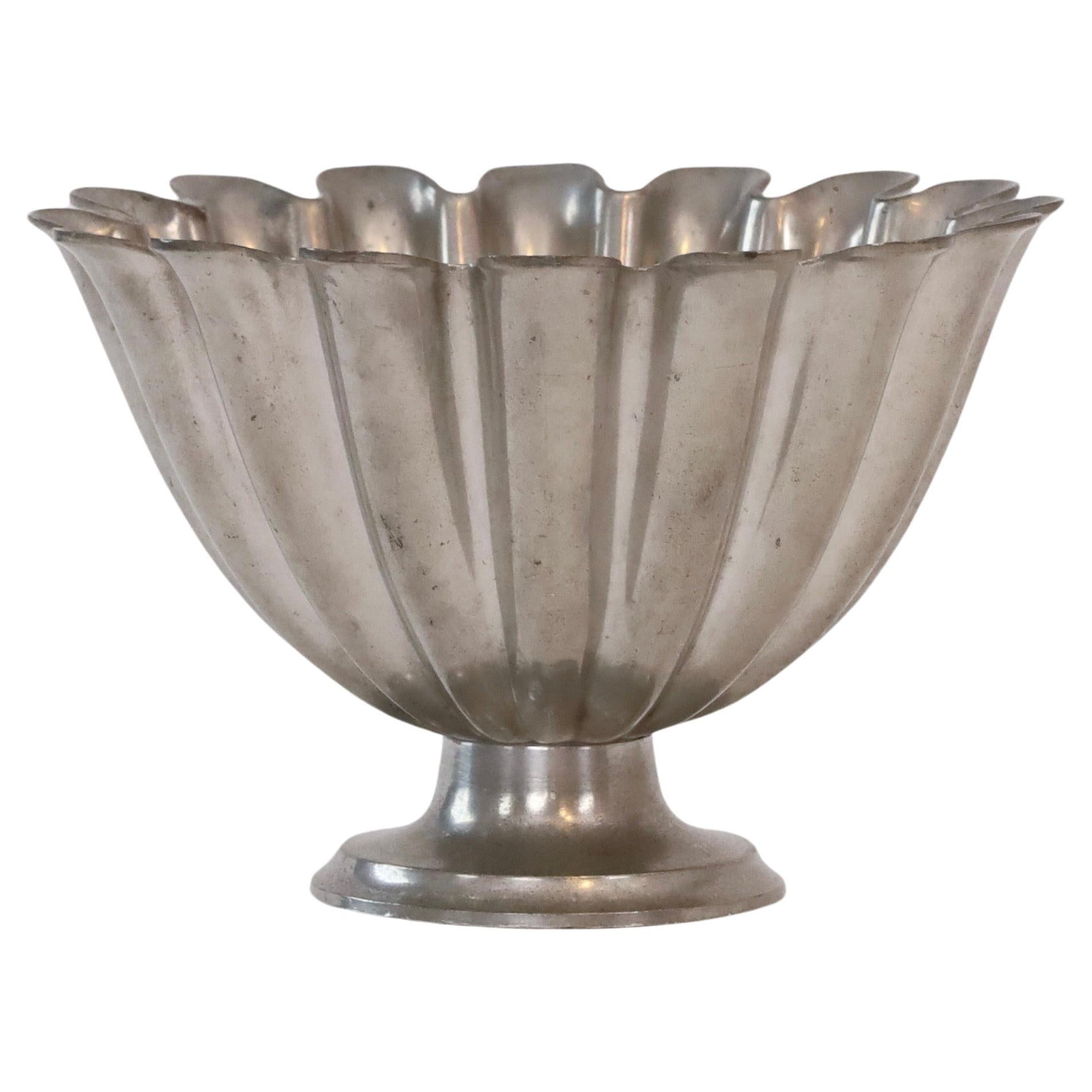Scalloped pedestal pewter bowl by Just Andersen 1920s, Denmark For Sale