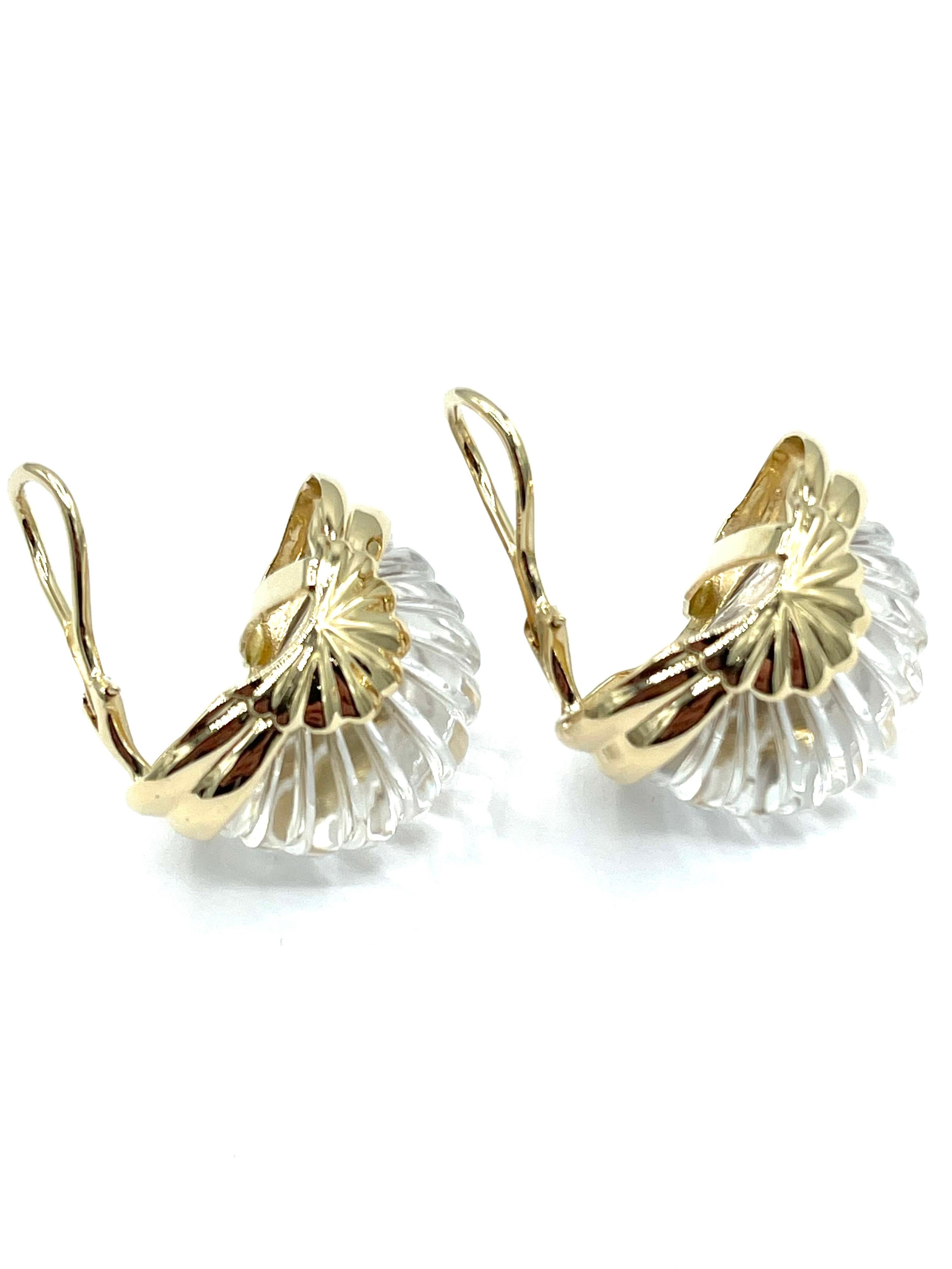 Scalloped Rock Crystal Quartz and 14 Karat Yellow Gold Clip Earrings In Excellent Condition For Sale In Chevy Chase, MD