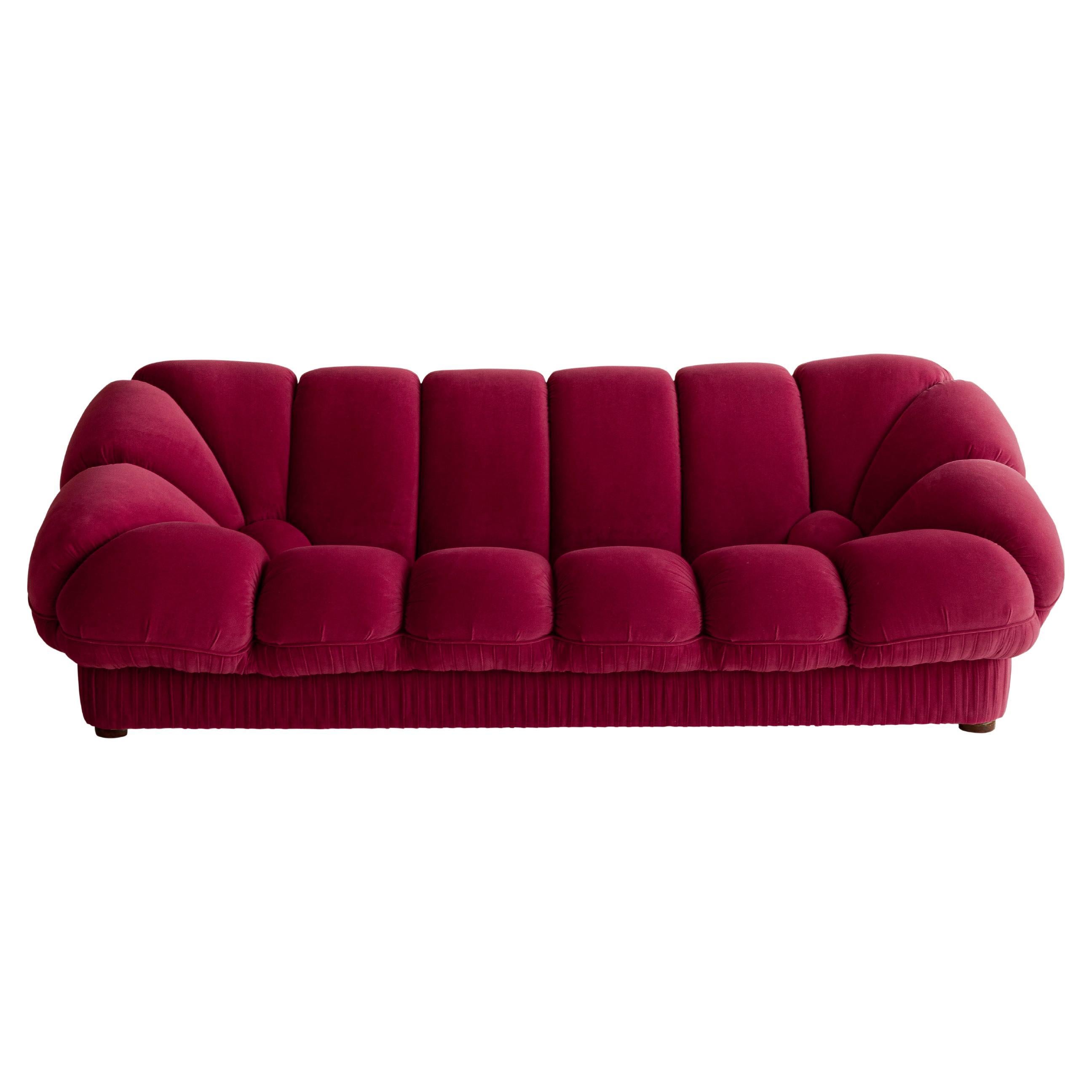 Scalloped Sofa in pleated velvet For Sale