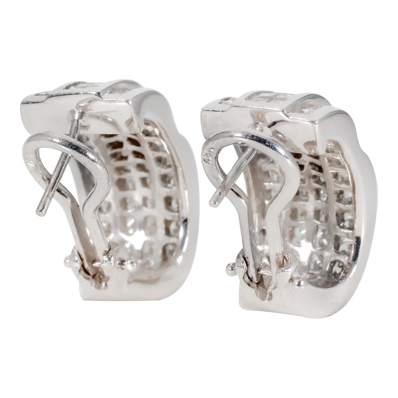 Round Cut Scalloped Style French Clip Earrings with Round Diamonds. D3.55ct.t.w. For Sale