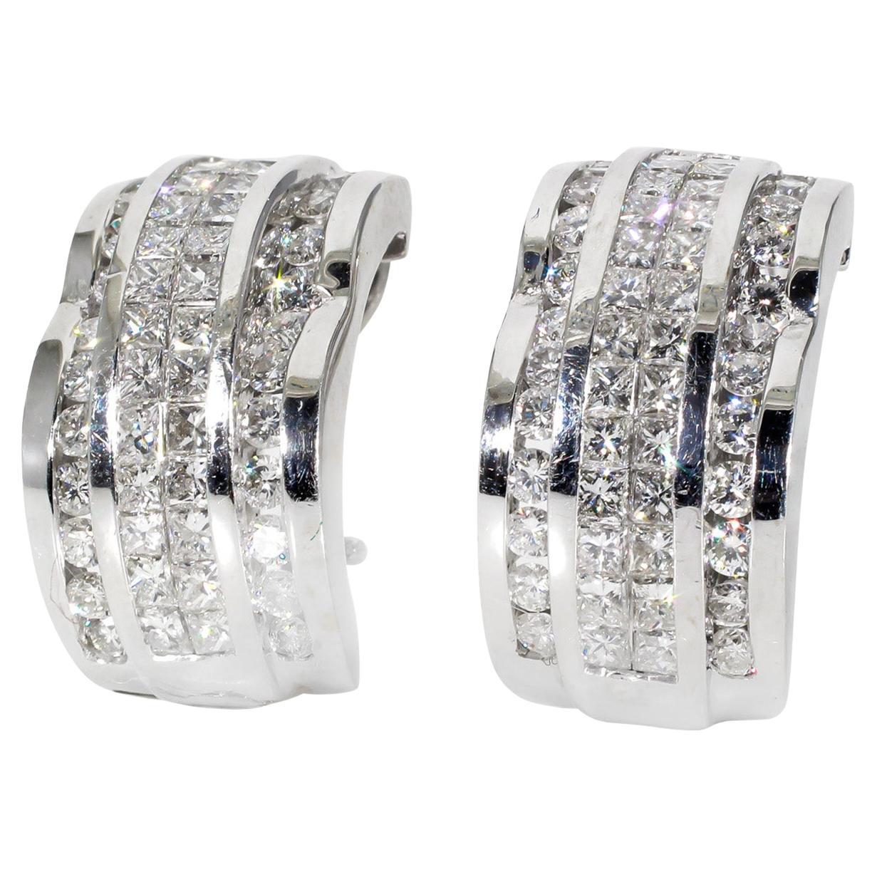 Scalloped Style French Clip Earrings with Round Diamonds. D3.55ct.t.w. For Sale