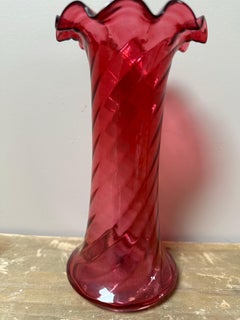 Scalloped Tall Victorian Cranberry Art Glass, Fenton Art Glass, early 1900s