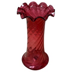 Scalloped Tall Victorian Cranberry Art Glass, Fenton Art Glass, early 1900s