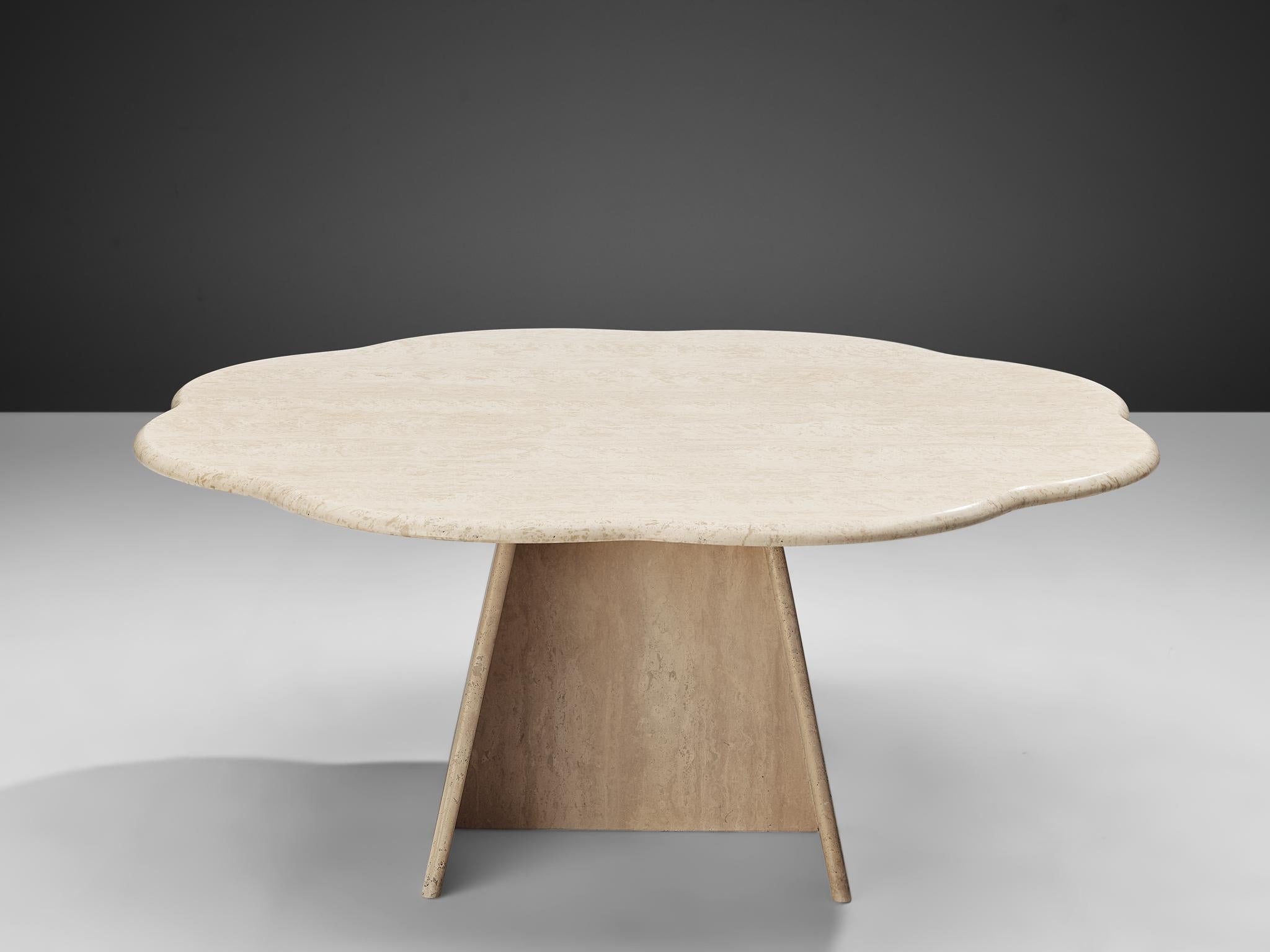 Mid-Century Modern Scalloped Travertine Coffee Table