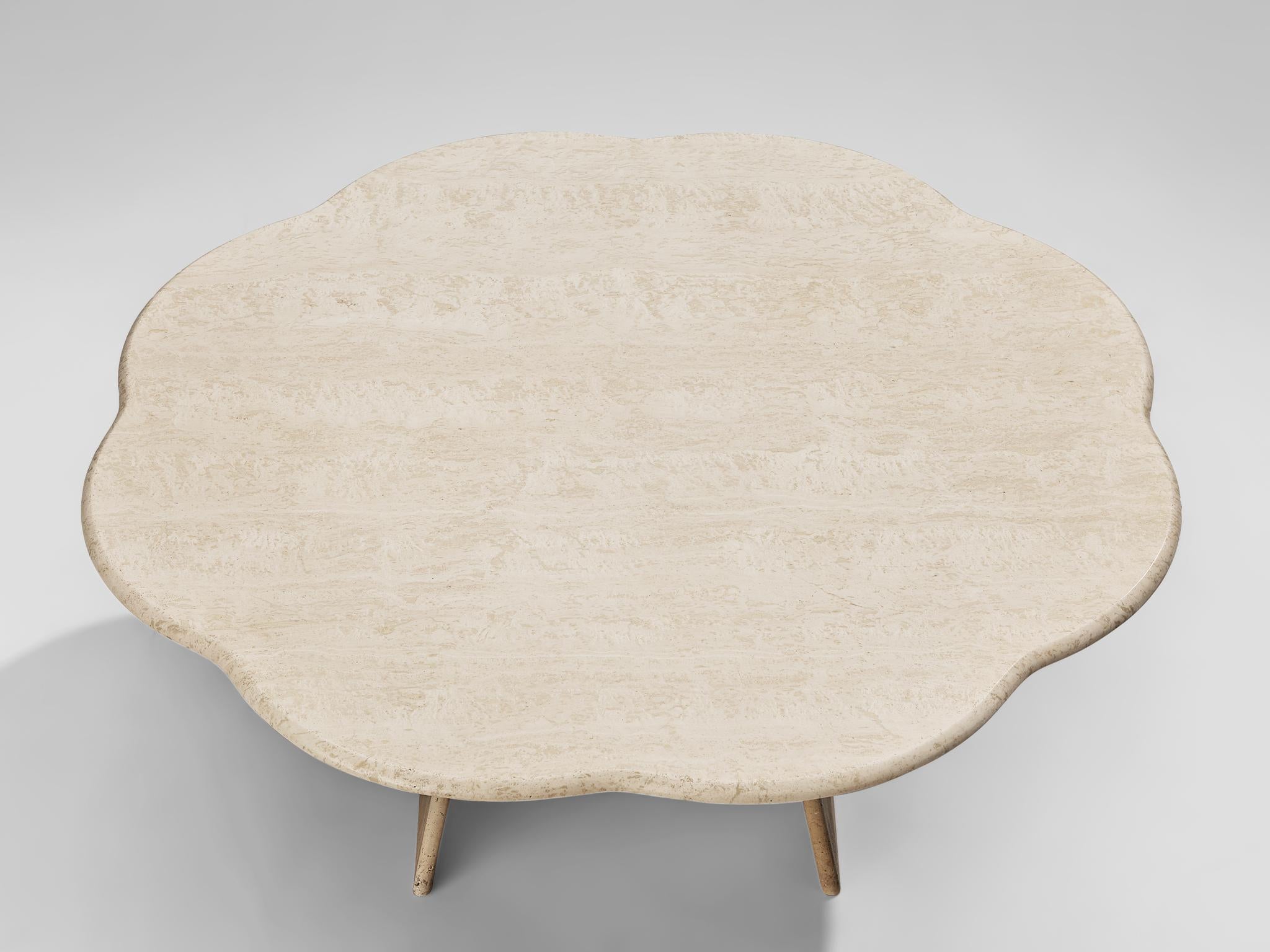 European Scalloped Travertine Coffee Table