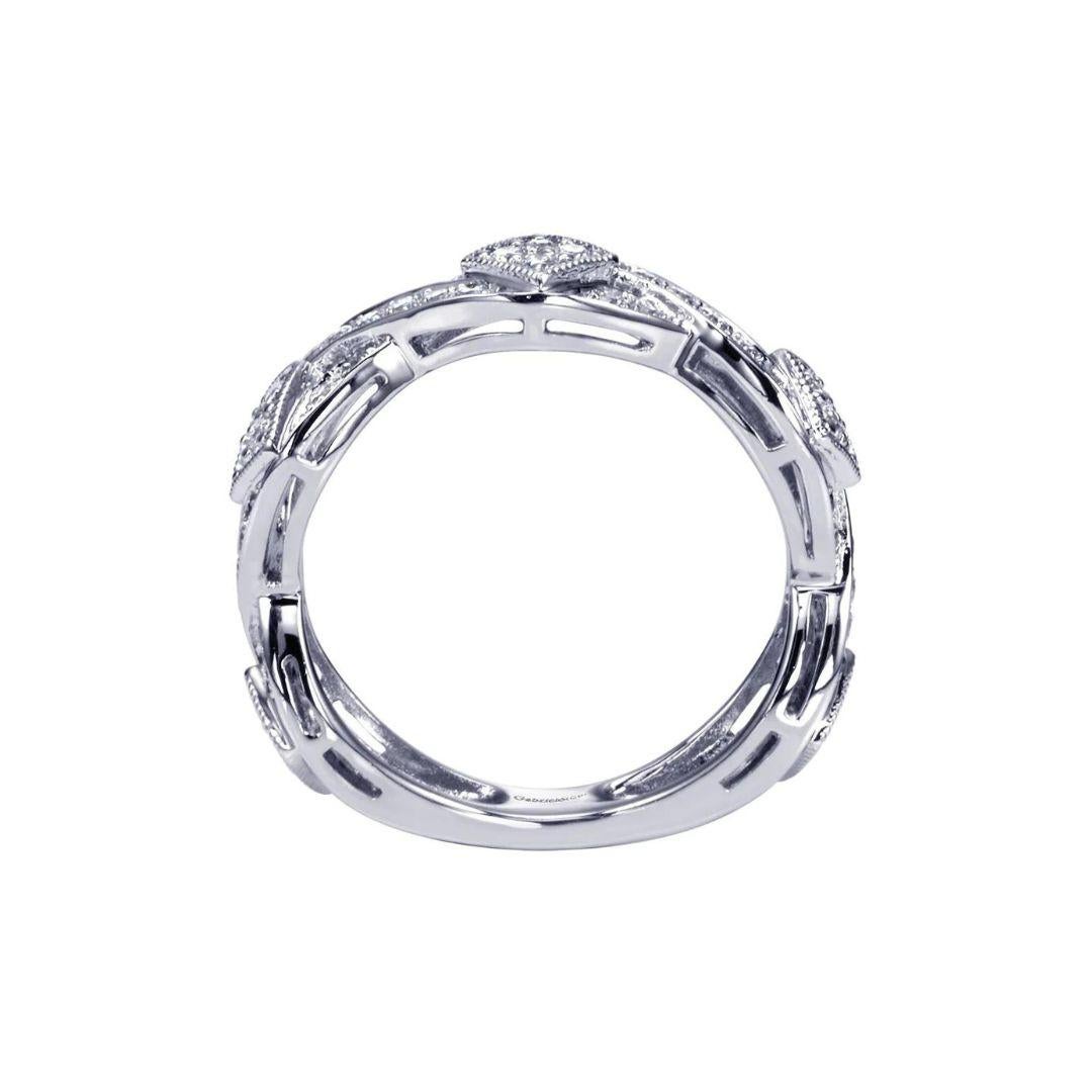 Round Cut Scalloped Weave White Gold Diamond Pave Band For Sale