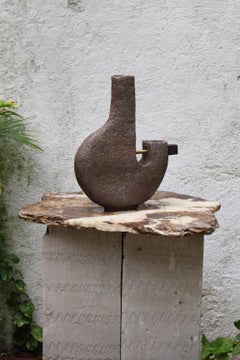 Scalo Textured Gray Stoneware Sculptural Vase by Muscellaneous