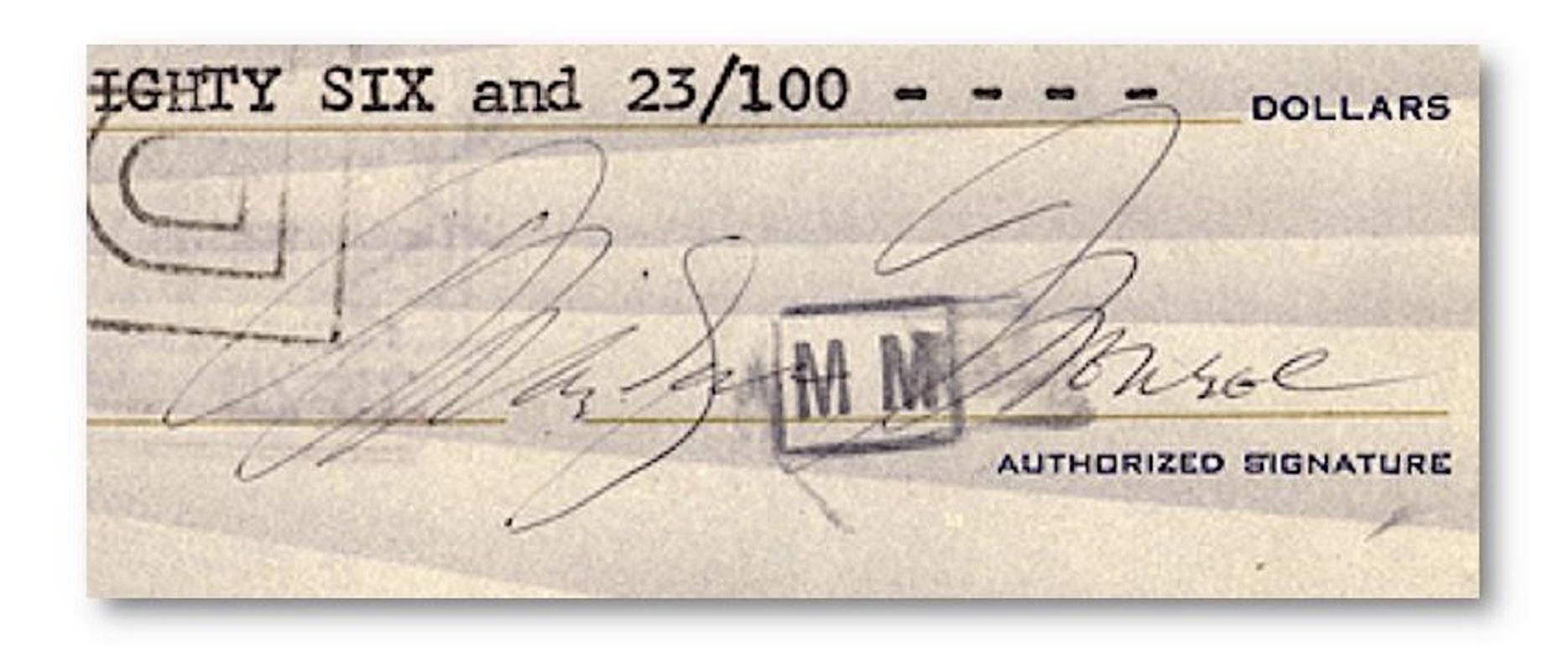 Scandalous Marilyn Monroe Vintage 1960 Autographed Bank Cheque In Good Condition In Jersey, GB