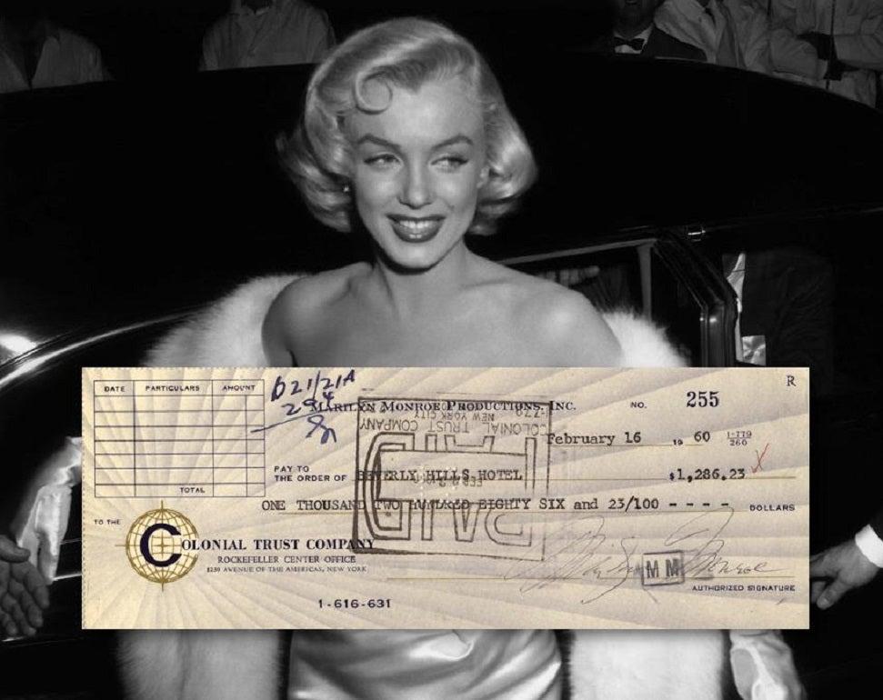 20th Century Scandalous Marilyn Monroe Vintage 1960 Autographed Bank Cheque