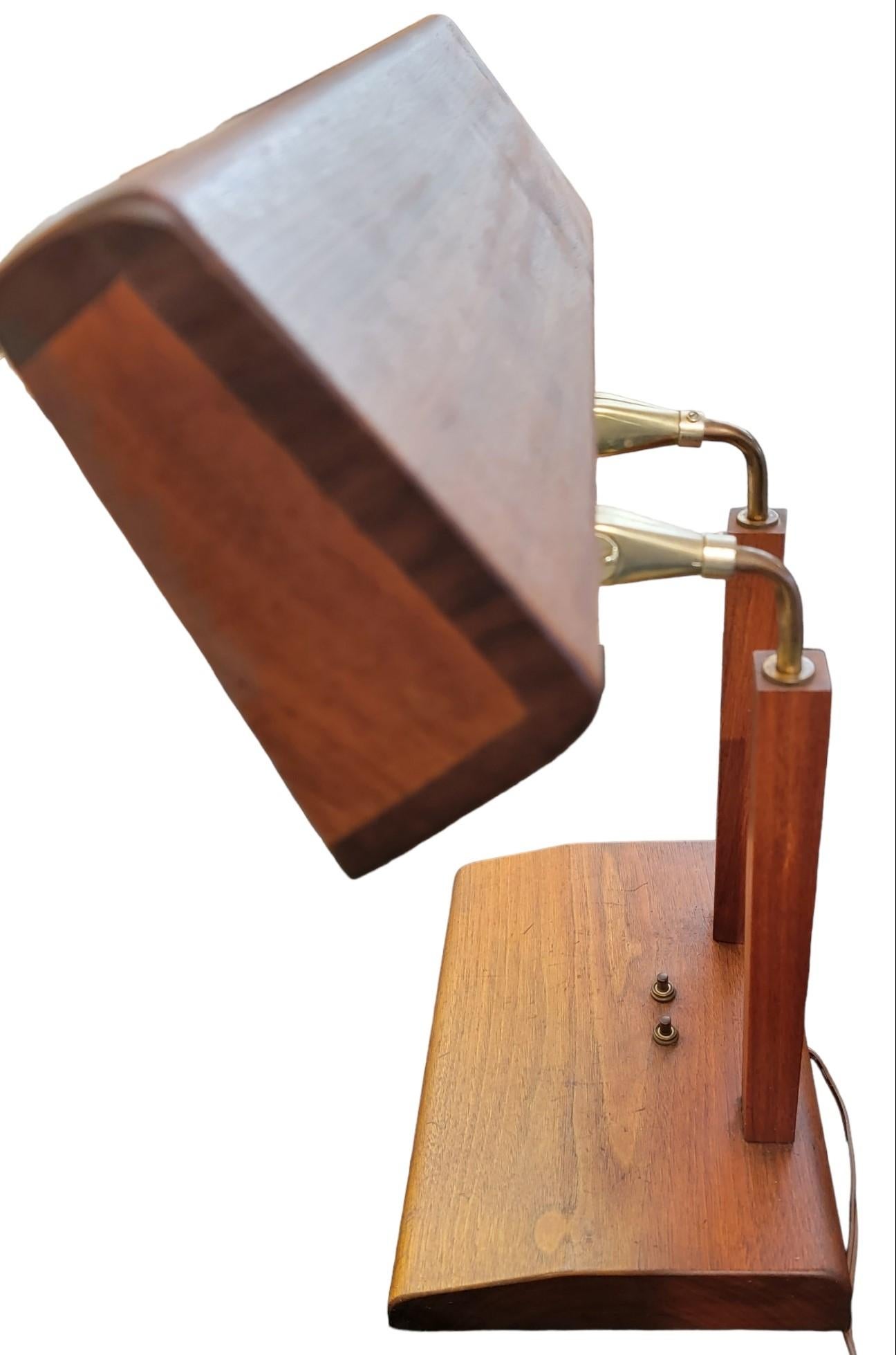 Danish Scandanavian Wooden Table Lamp with Brass Goose Neck Design