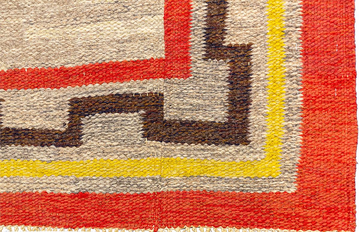 Scandinavian Scandi Rug Rollakan Swedish Abstract Design with Beige Field Color For Sale