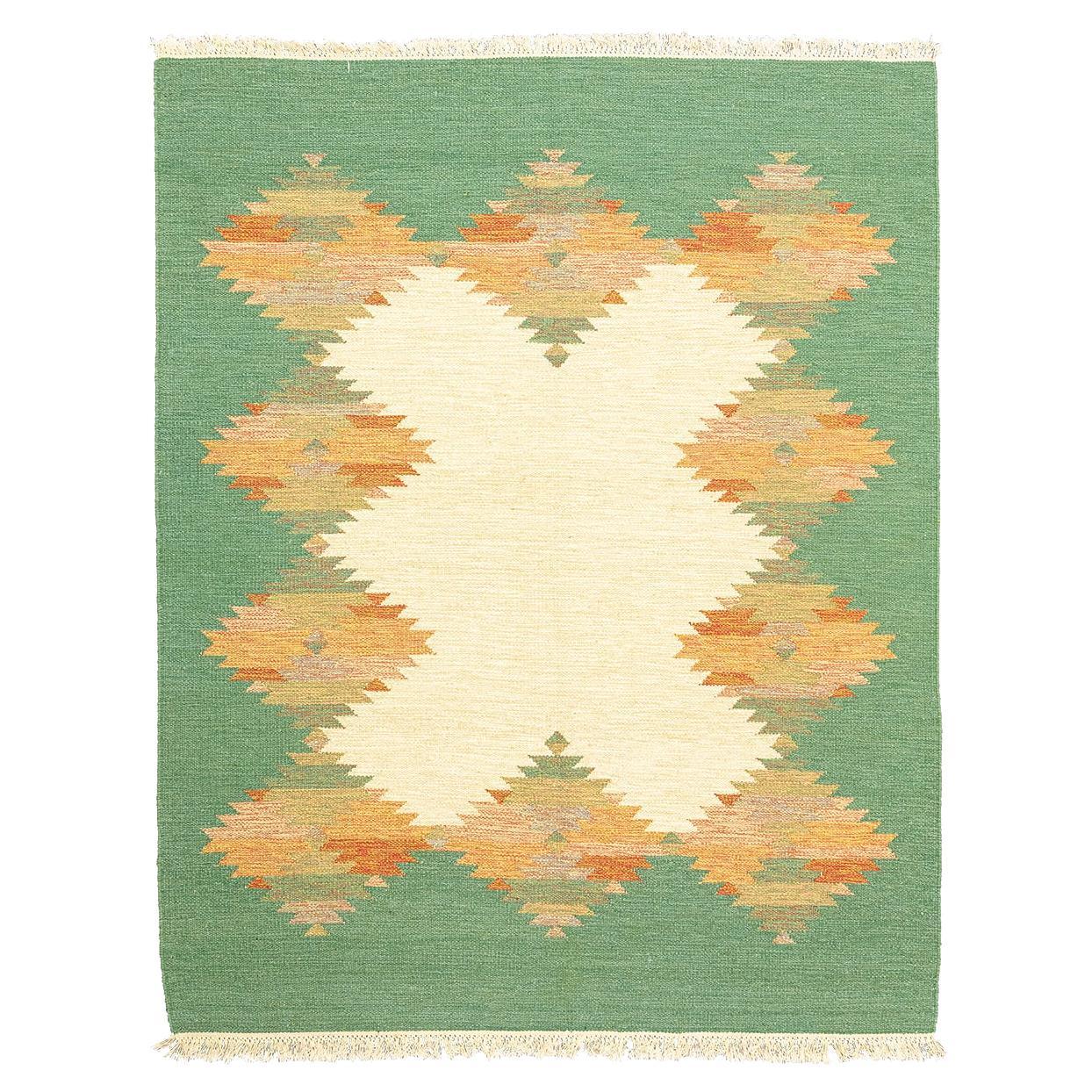 Schwedischer Rollakan-Teppich in weichem Grün mit minimalistischem Design
