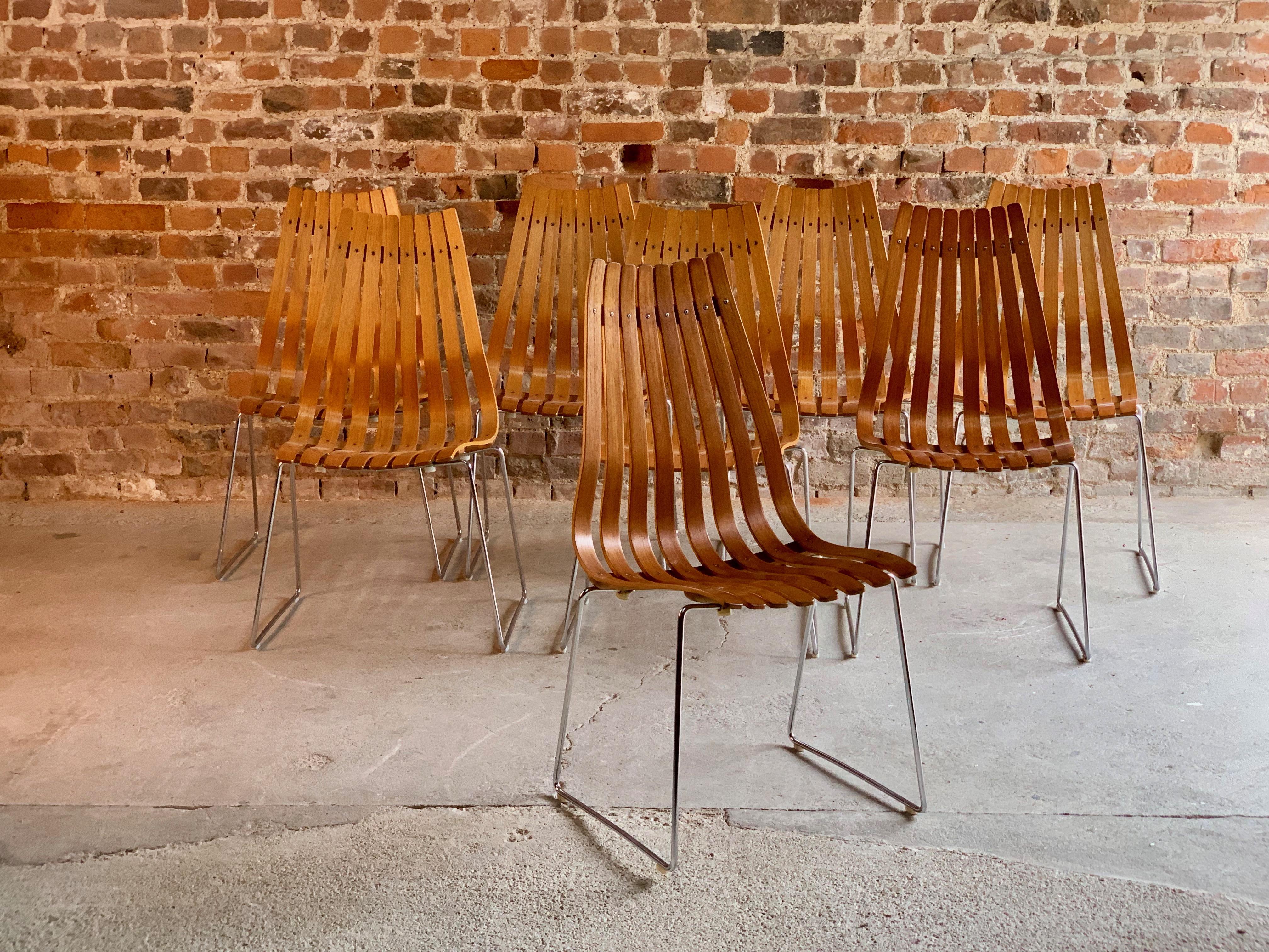 Scandia Dining Chairs Set of Eight by Hans Brattrud for Hove Mobler Teak, 1970s 4