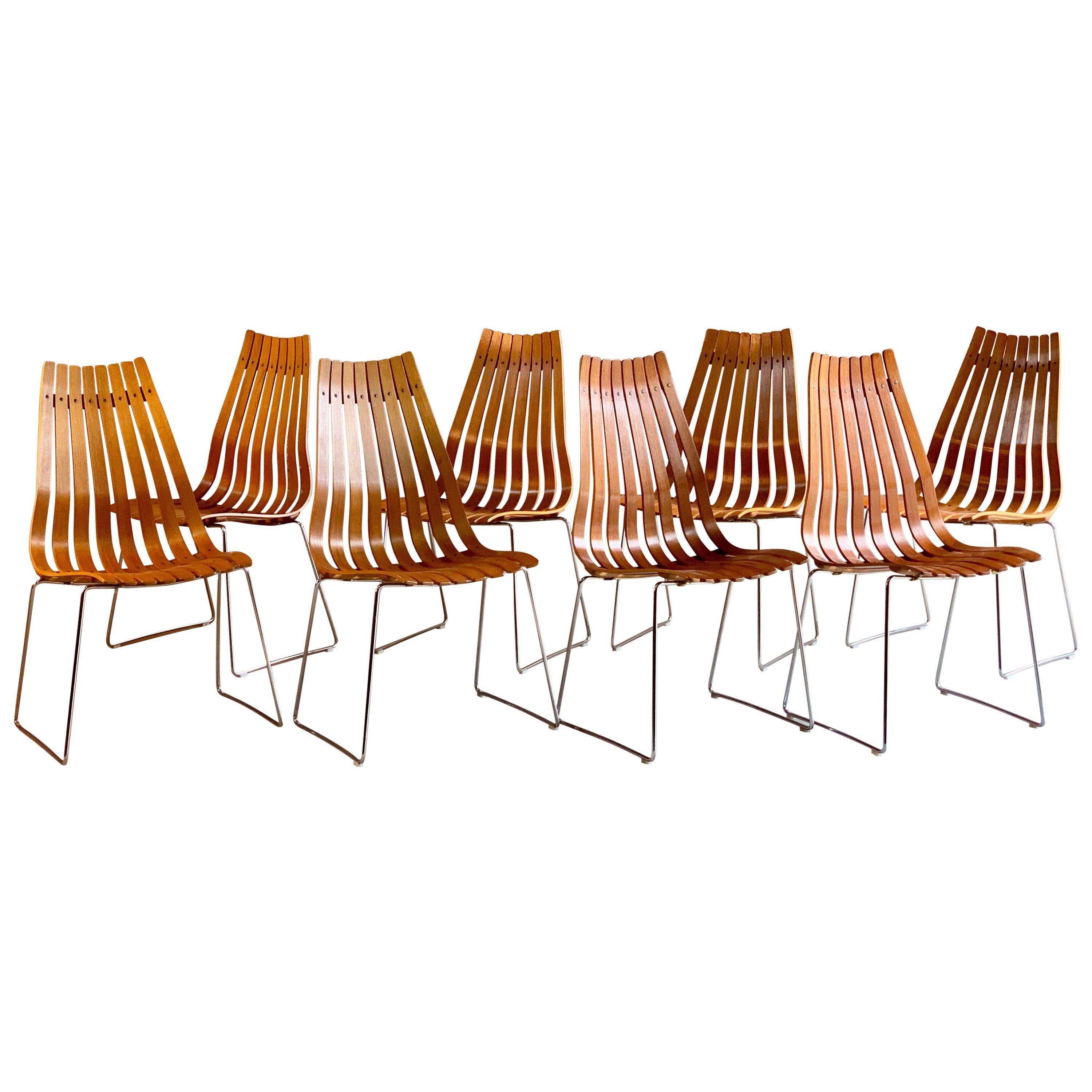 Scandia Dining Chairs Set of Eight by Hans Brattrud for Hove Mobler Teak, 1970s