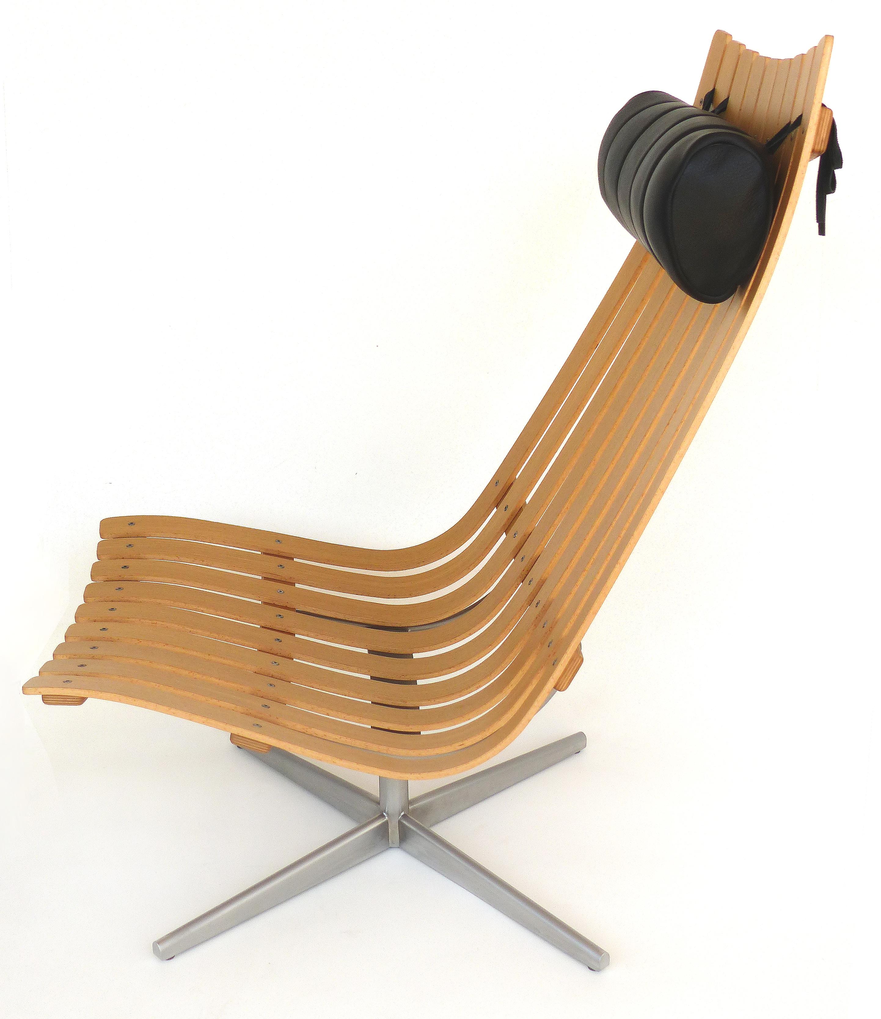 2010s Hans Battrud Senior Bentwood Swivel Chair, Norway

Offered for sale is a Norwegian design classic, the Fjord Fiesta Scandia Senior lounge chair made of laminated, lacquered wood in American oak supported by a matt chrome swivel base and