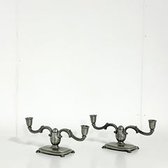 Scandianavian Modern Cast Pewter Candle Holders, Set of Two, by GAB 1938