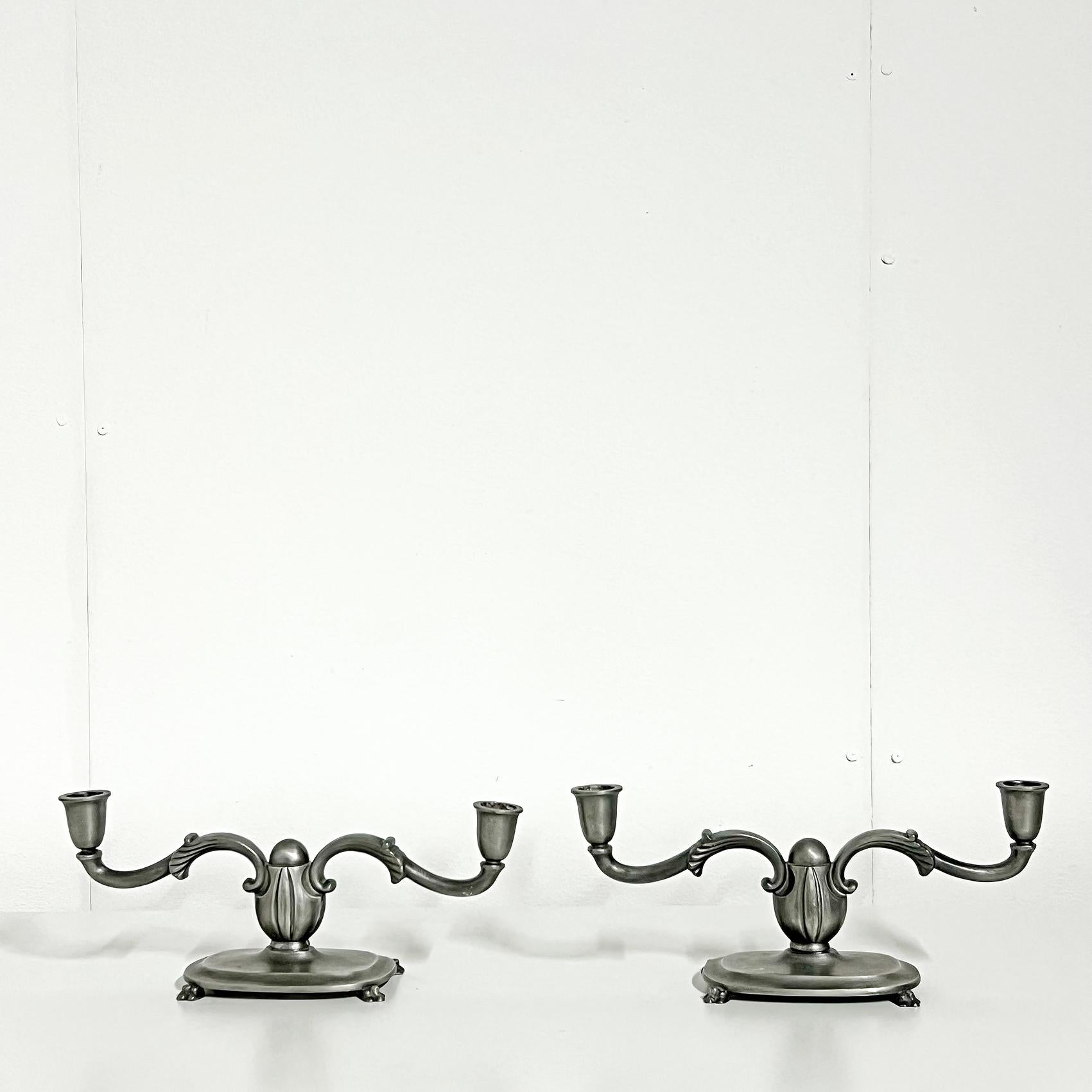 Scandinavian Modern Scandianavian Modern Cast Pewter Candle Holders, Set of Two, by GAB 1938 For Sale