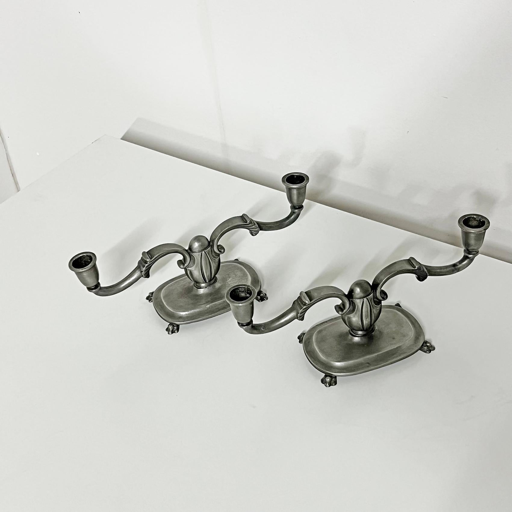 Scandianavian Modern Cast Pewter Candle Holders, Set of Two, by GAB 1938 In Good Condition For Sale In Örebro, SE