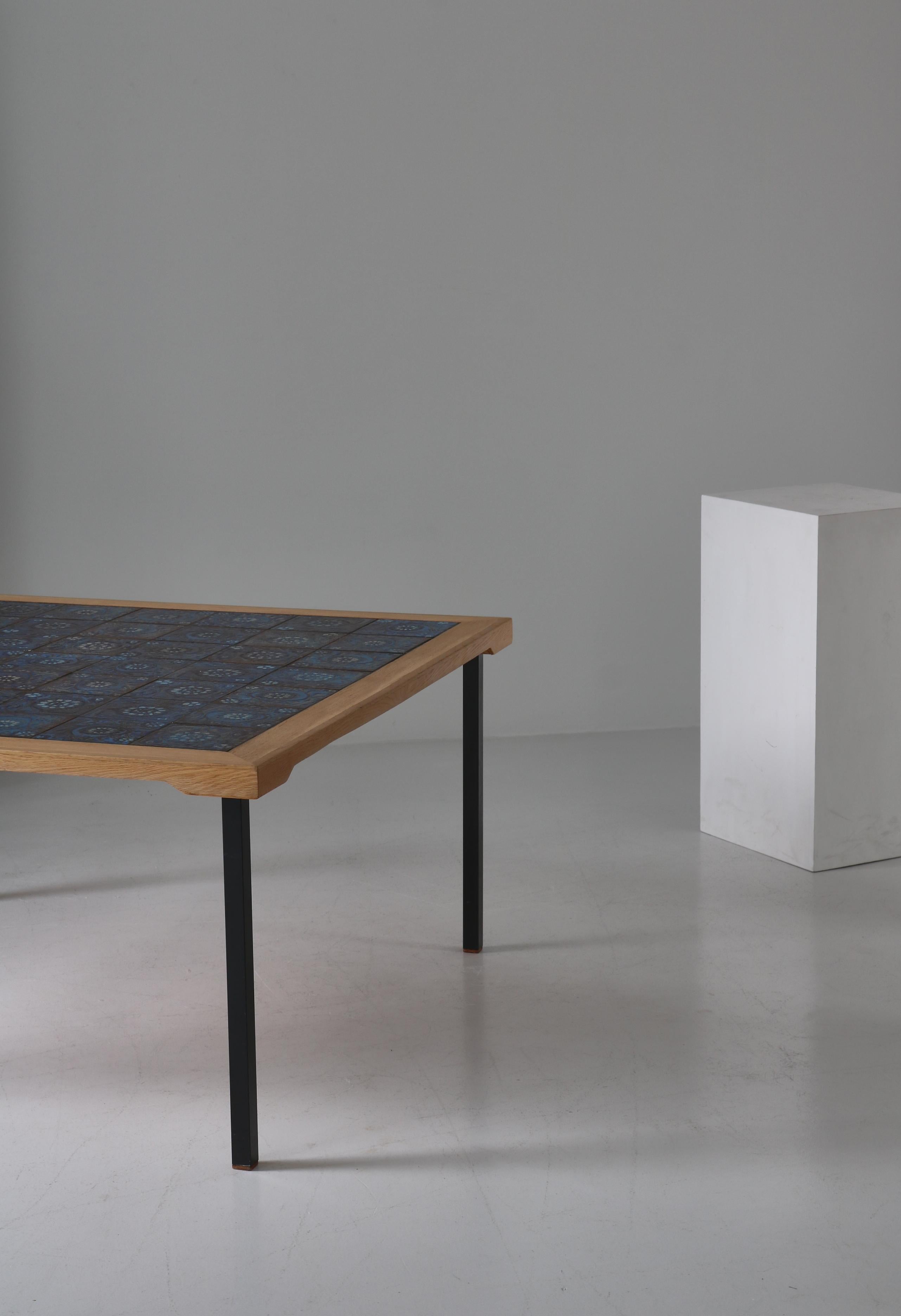Scandianvian Modern Square Table in Oak Wood with Blue Ceramic Tiles, 1960s 10