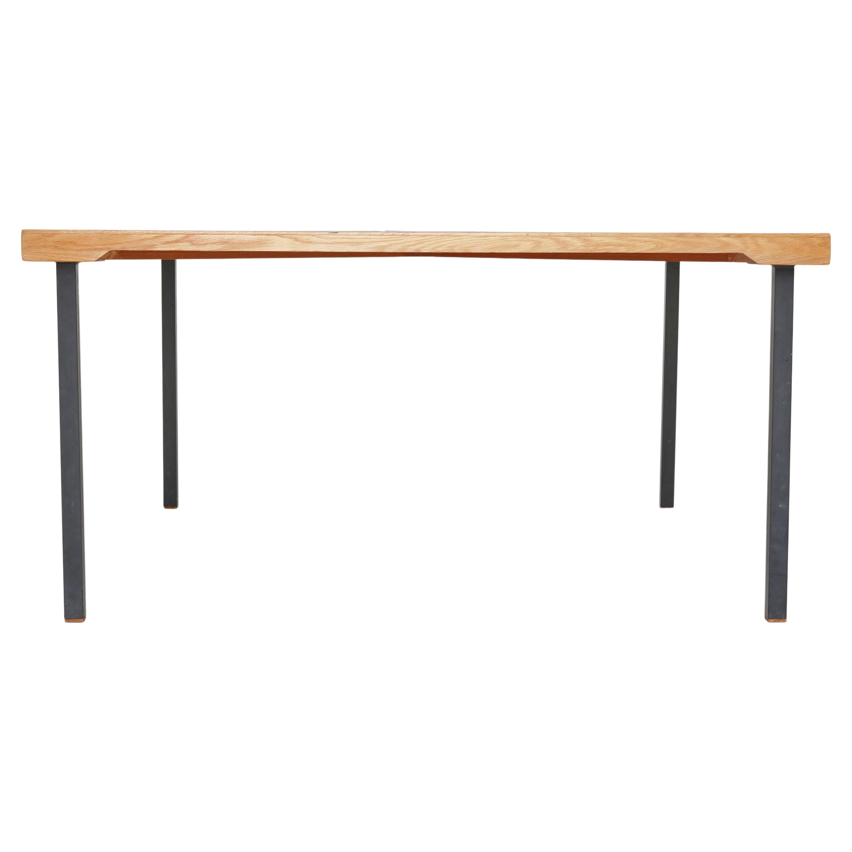 Scandianvian Modern Square Table in Oak Wood with Blue Ceramic Tiles, 1960s