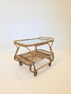 Scandic / Finnish Modern Serving Trolley/Serving Cart, Rattan By Sokeva 1950's
