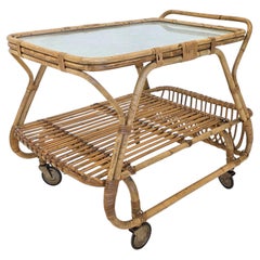 Scandic / Finnish Modern Serving Trolley/Serving Cart, Rattan By Sokeva 1950's
