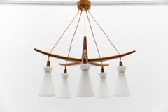 Scandic Wood and Opal Glass Ceiling Lamp, 1960s