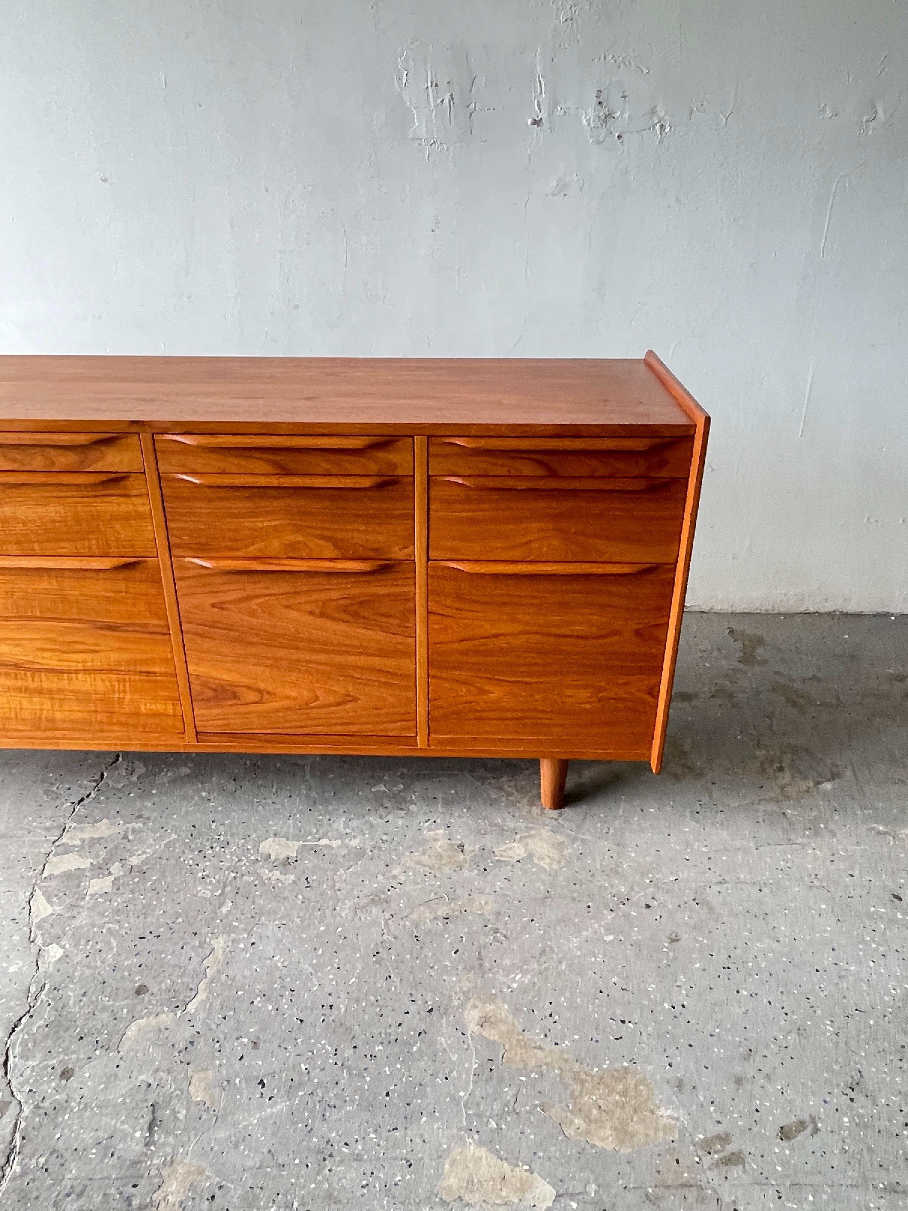 Scandiline Danish Mid Century Modern Office Teak 12 drawer Credenza 1