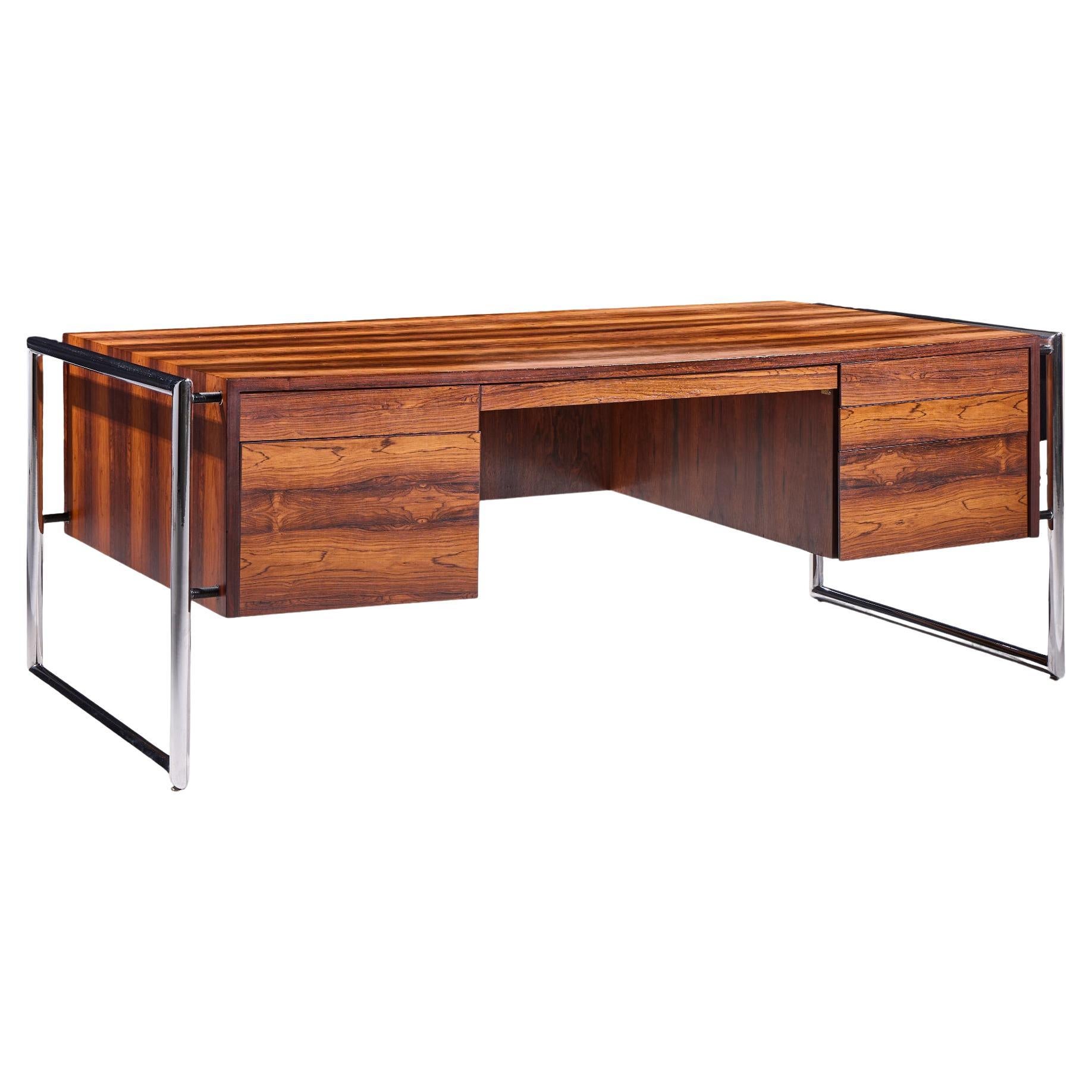 Scandiline Mid Century Rosewood and Chrome Executive Desk