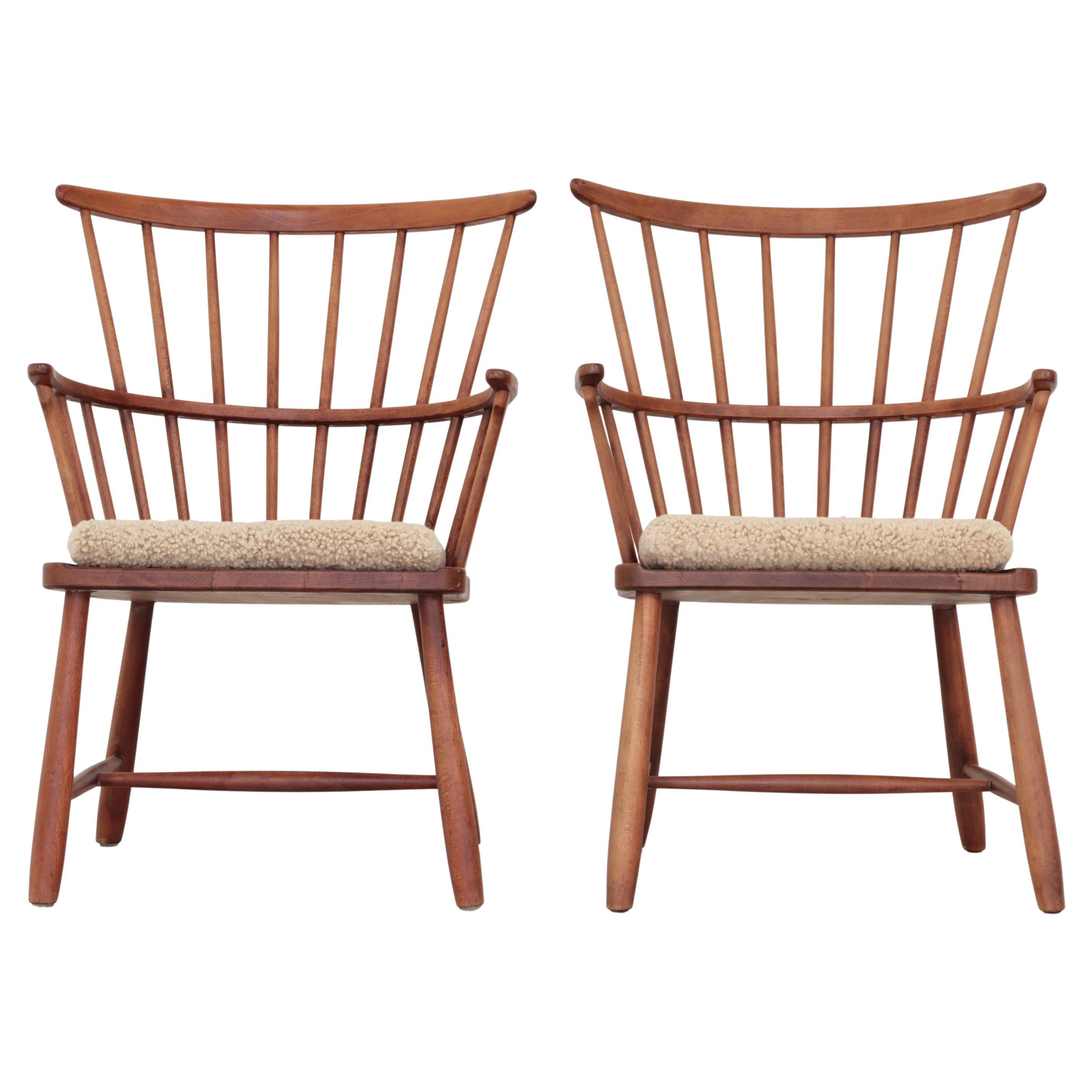 Scandinanvian Modern Armchairs Beech & Sheepskin Ove Boldt / Fritz Hansen, 1940s