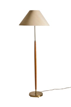 Lampada da terra Scandinavia del metà secolo, Teak e ottone, anni '50, Svezia