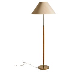 Lampada da terra Scandinavia del metà secolo, Teak e ottone, anni '50, Svezia