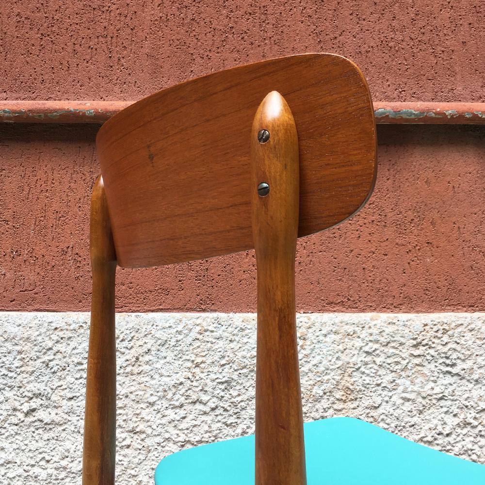 Mid-20th Century Scandinavia Midcentury Teak and Light-Blue Sky Chairs, 1960s