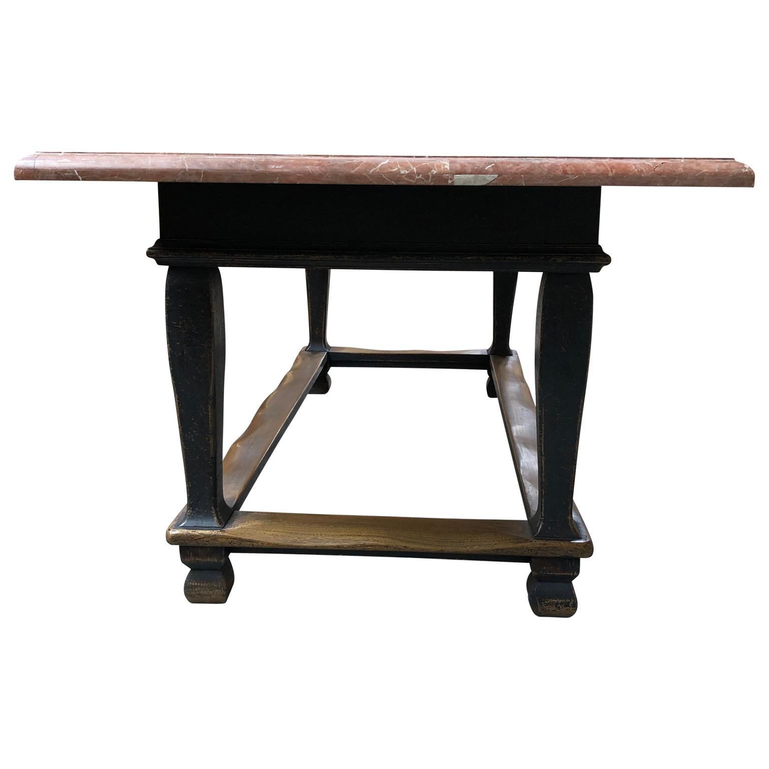 Scandinavian 18th Century Black Painted Stone Top Table 1