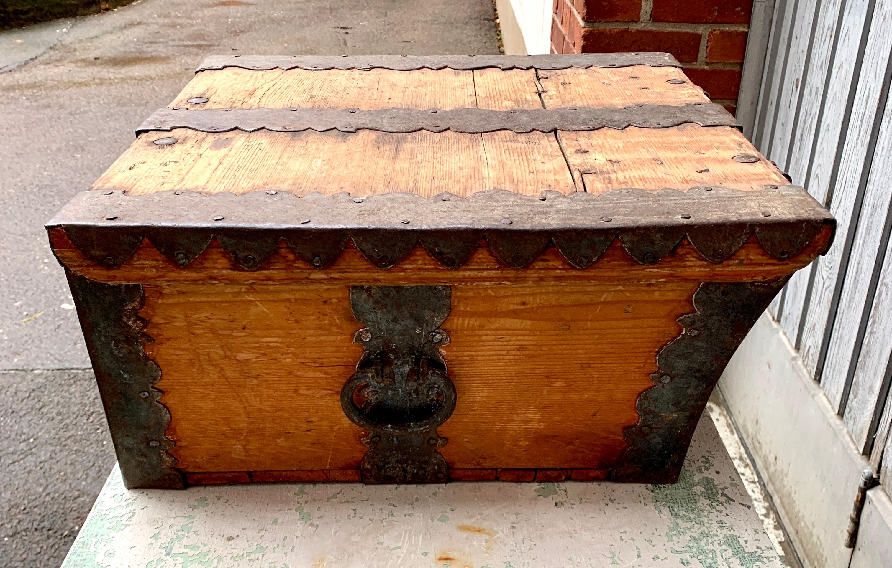 Iron Scandinavian 18th Century Wooden Box, Dated 1752 For Sale