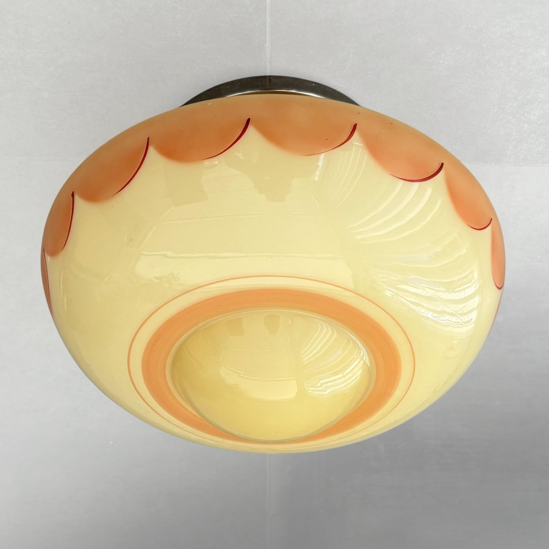 Swedish Scandinavian 1930s flush mount ceiling lamp, glass & chrome, Sweden, 1930s For Sale