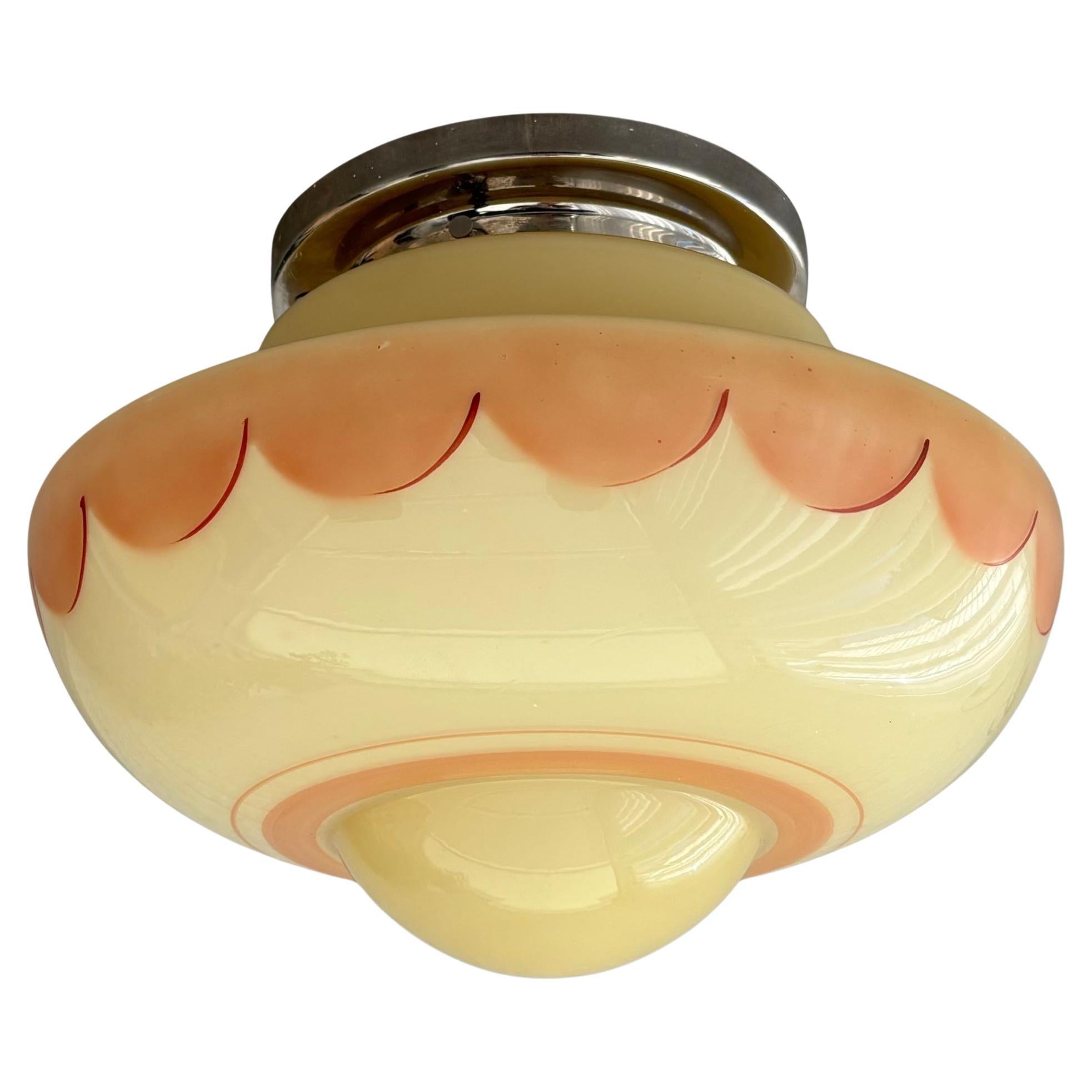 Scandinavian 1930s flush mount ceiling lamp, glass & chrome, Sweden, 1930s For Sale