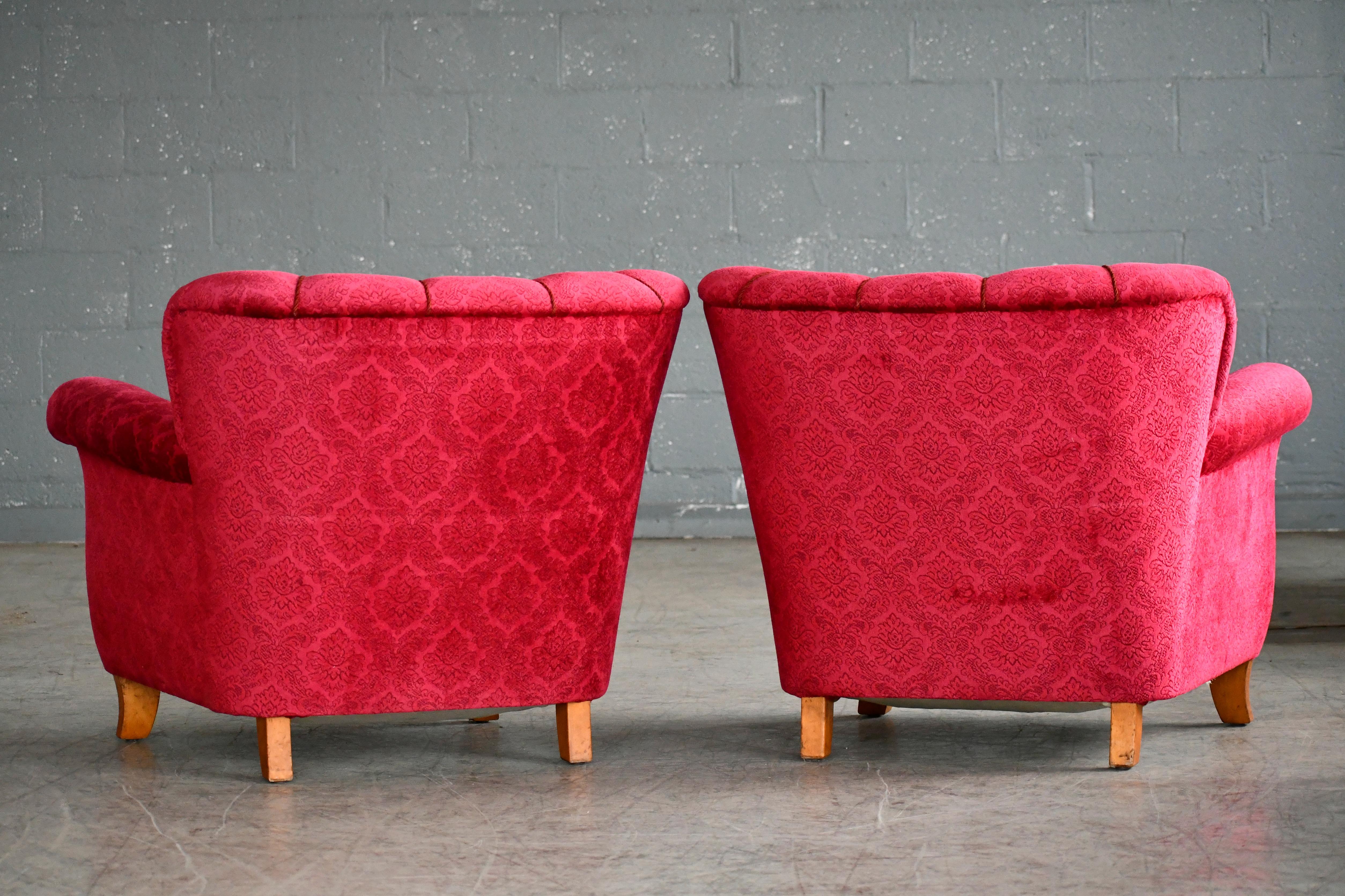 Scandinavian 1940s Club or Lounge Chairs in Red Velvet Style of Carl-Johan Boman 5
